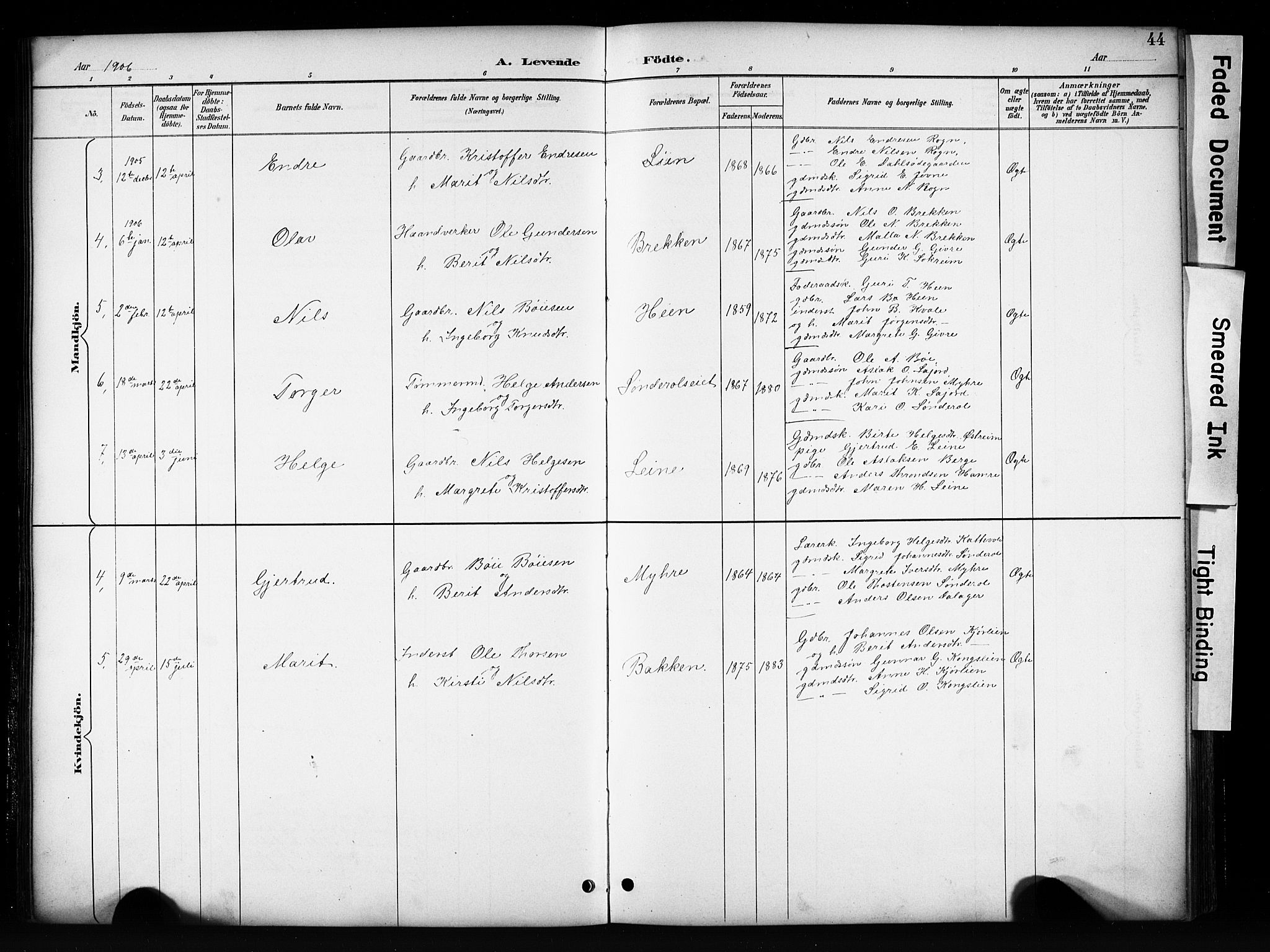 Vang prestekontor, Valdres, SAH/PREST-140/H/Hb/L0006: Parish register (copy) no. 6, 1893-1918, p. 44