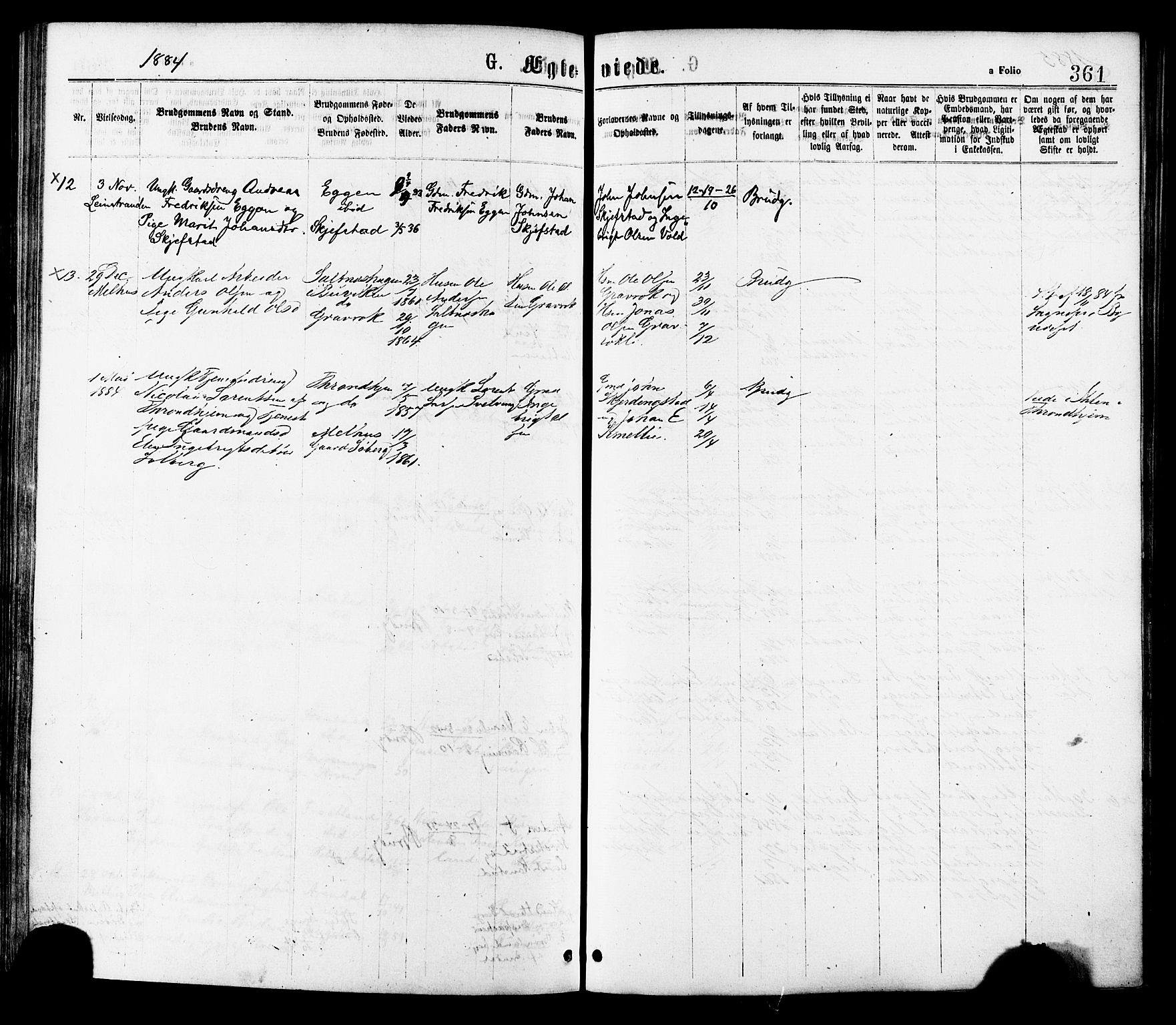 Ministerialprotokoller, klokkerbøker og fødselsregistre - Sør-Trøndelag, AV/SAT-A-1456/691/L1079: Parish register (official) no. 691A11, 1873-1886, p. 361