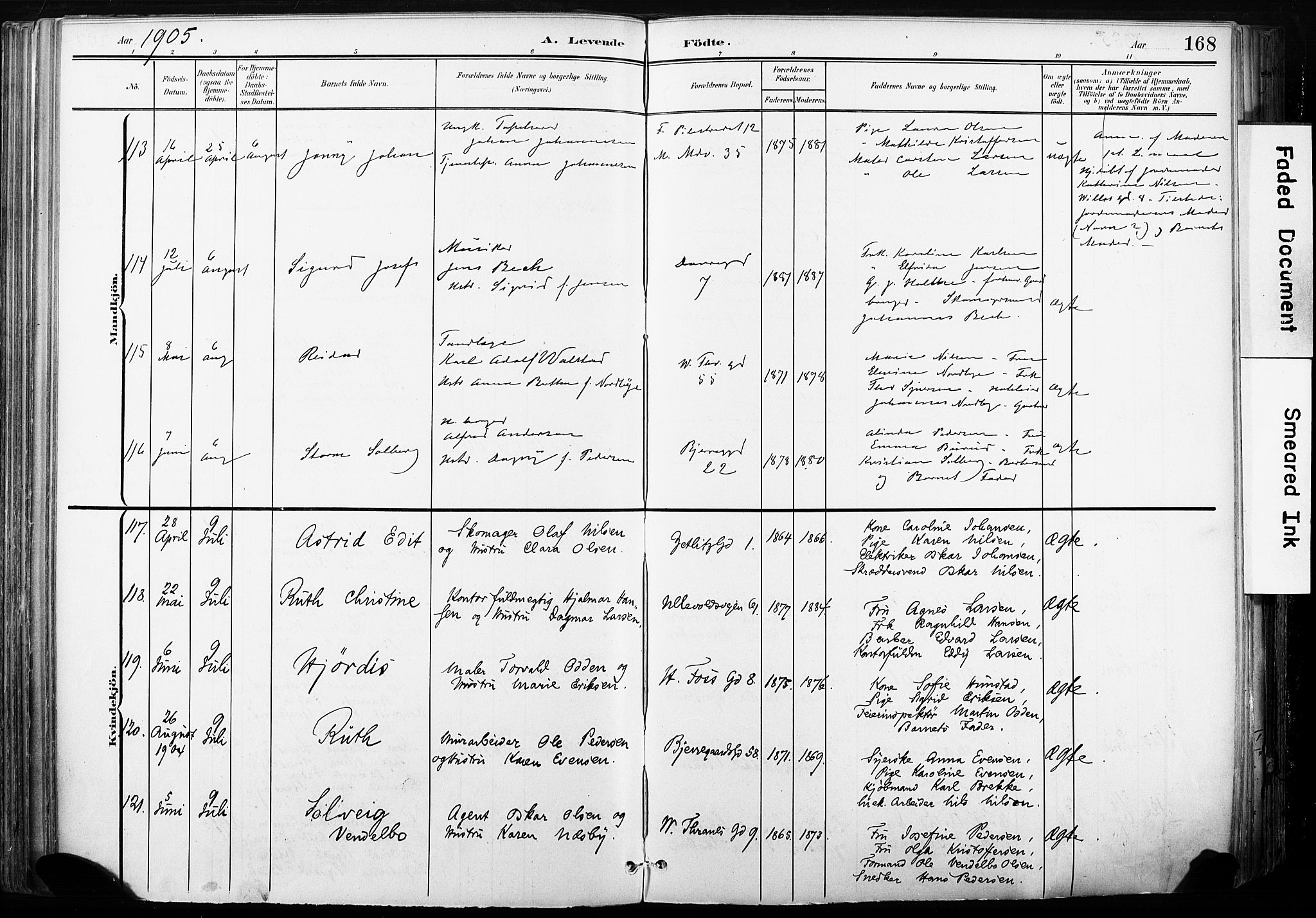 Gamle Aker prestekontor Kirkebøker, SAO/A-10617a/F/L0013: Parish register (official) no. 13, 1901-1908, p. 168