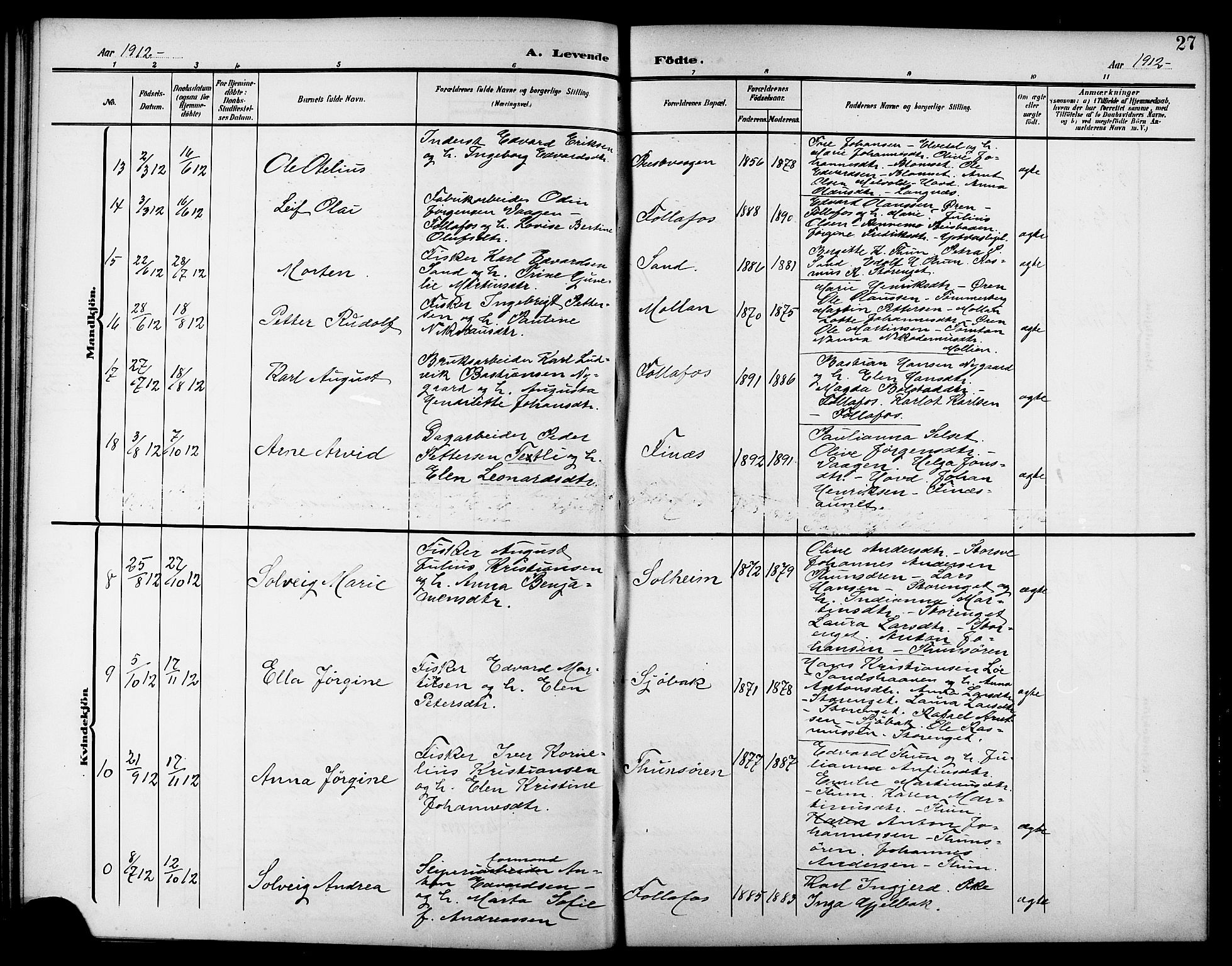 Ministerialprotokoller, klokkerbøker og fødselsregistre - Nord-Trøndelag, SAT/A-1458/744/L0424: Parish register (copy) no. 744C03, 1906-1923, p. 27