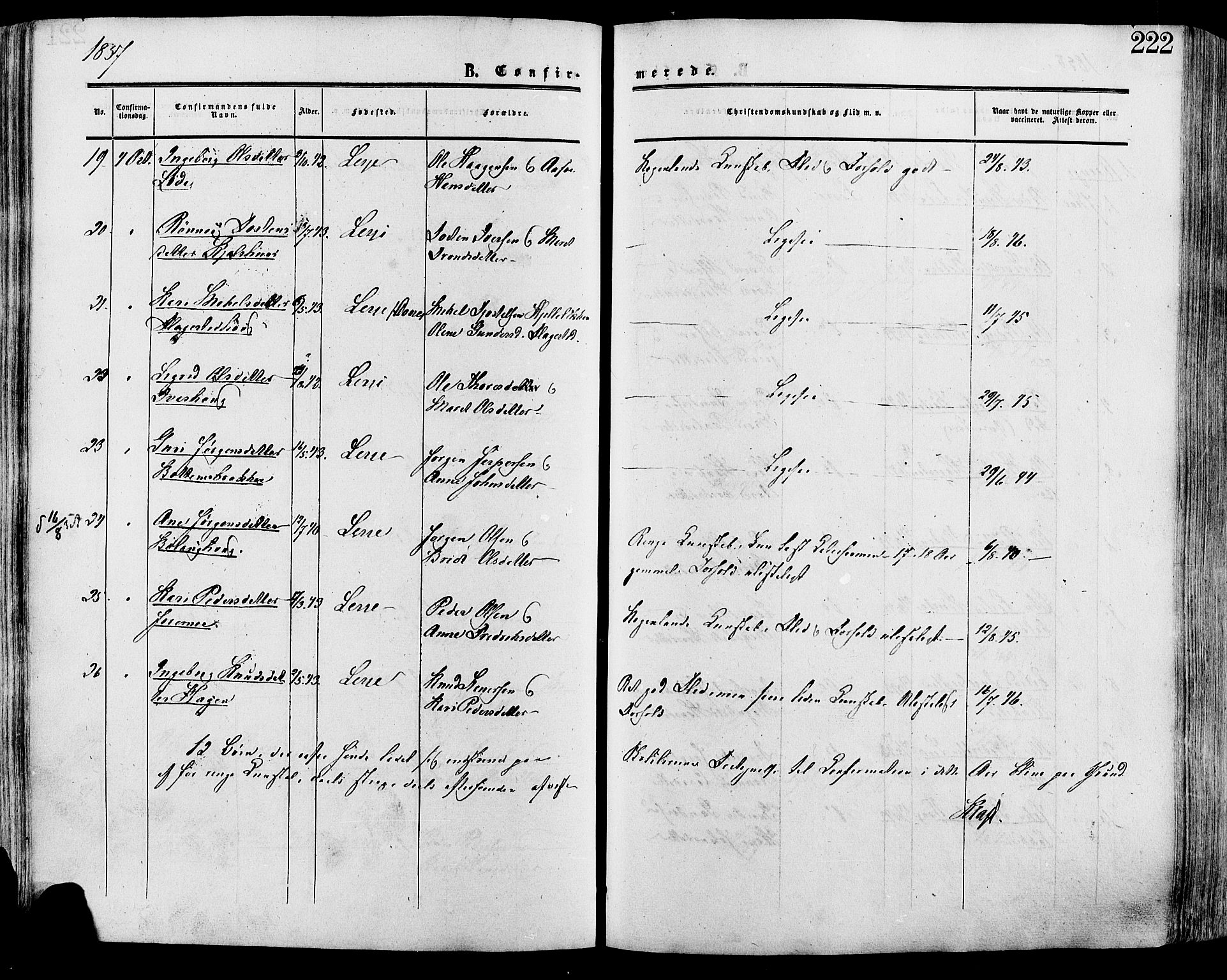 Lesja prestekontor, SAH/PREST-068/H/Ha/Haa/L0008: Parish register (official) no. 8, 1854-1880, p. 222