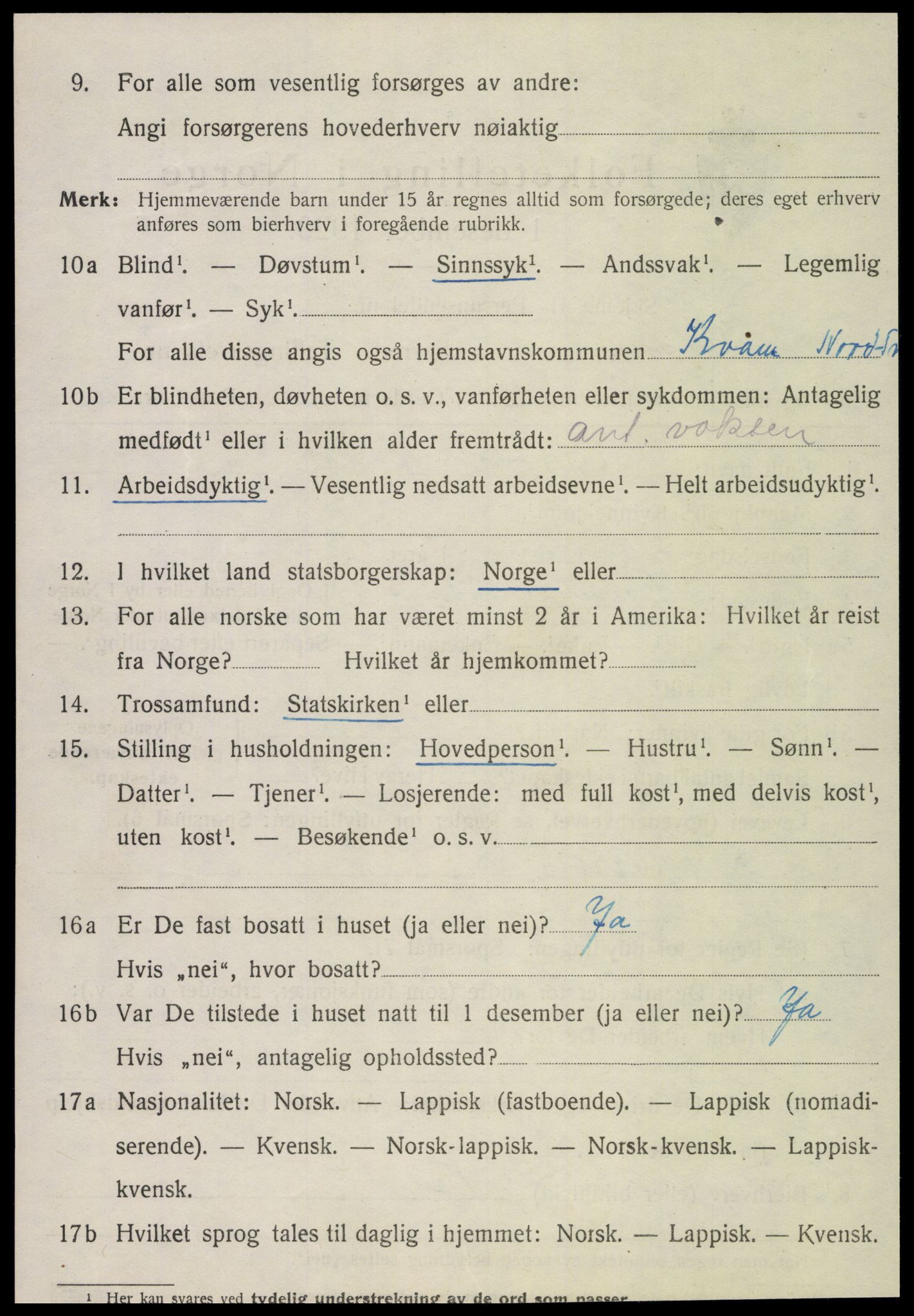 SAT, 1920 census for Kvam, 1920, p. 1992