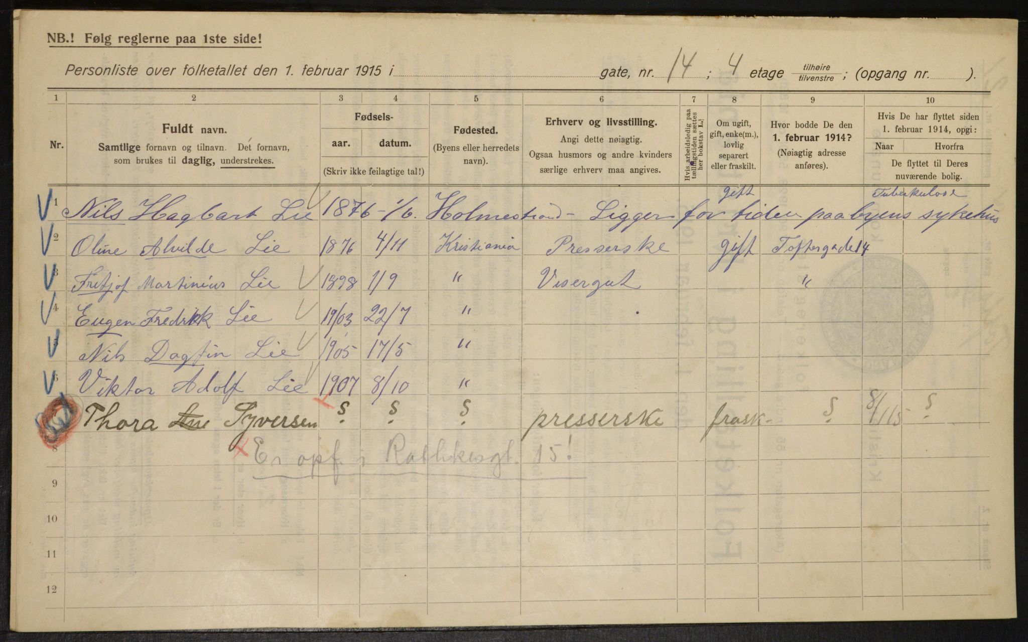 OBA, Municipal Census 1915 for Kristiania, 1915, p. 111938