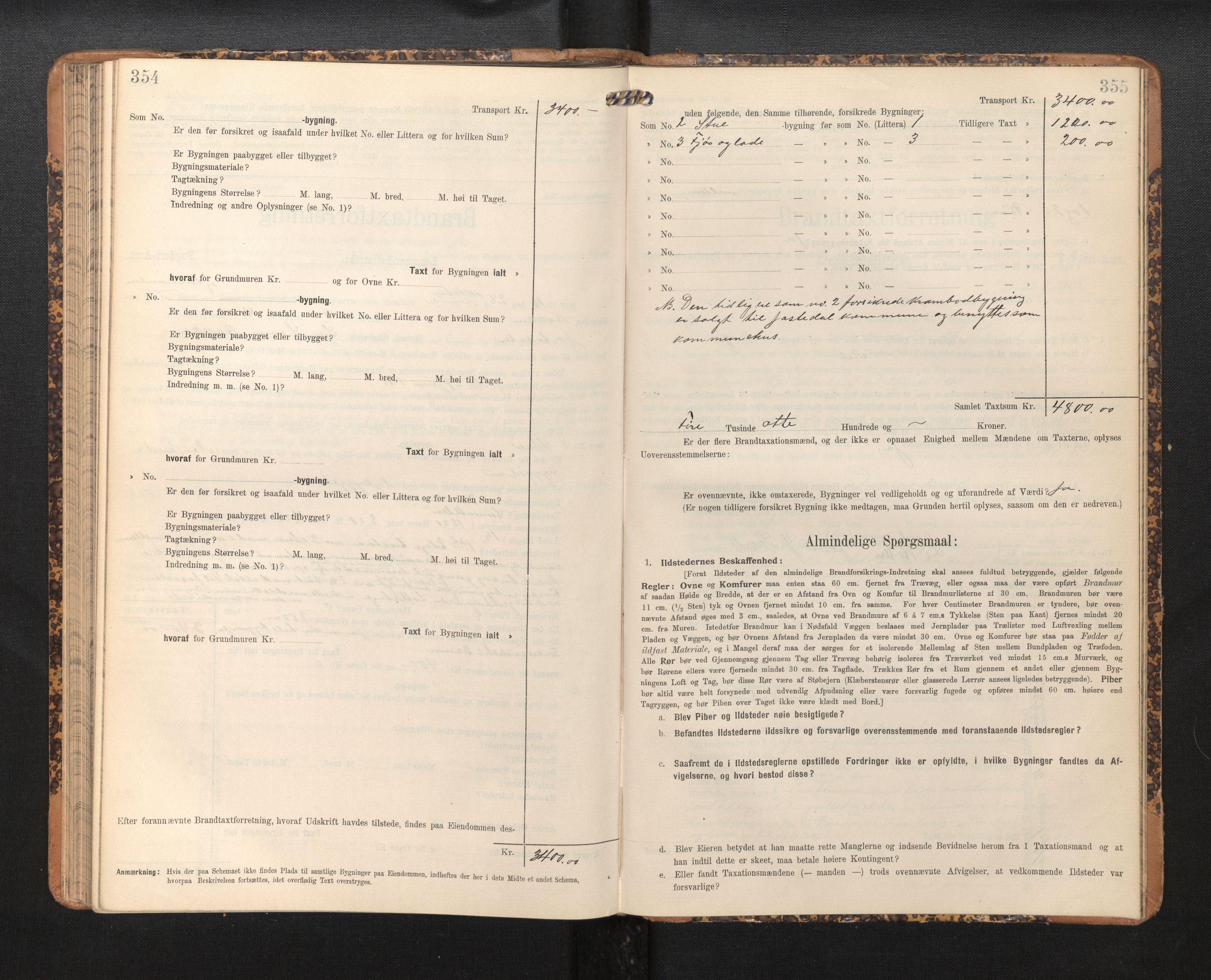 Lensmannen i Jostedal, SAB/A-28601/0012/L0004: Branntakstprotokoll, skjematakst, 1906-1919, p. 354-355