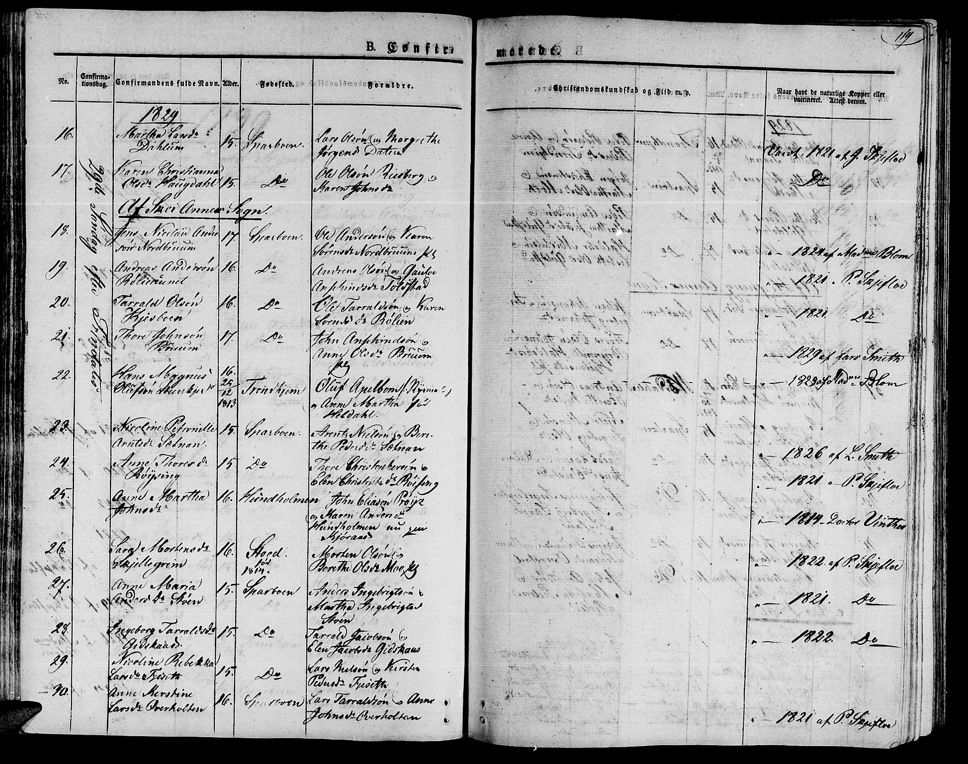 Ministerialprotokoller, klokkerbøker og fødselsregistre - Nord-Trøndelag, AV/SAT-A-1458/735/L0336: Parish register (official) no. 735A05 /1, 1825-1835, p. 119