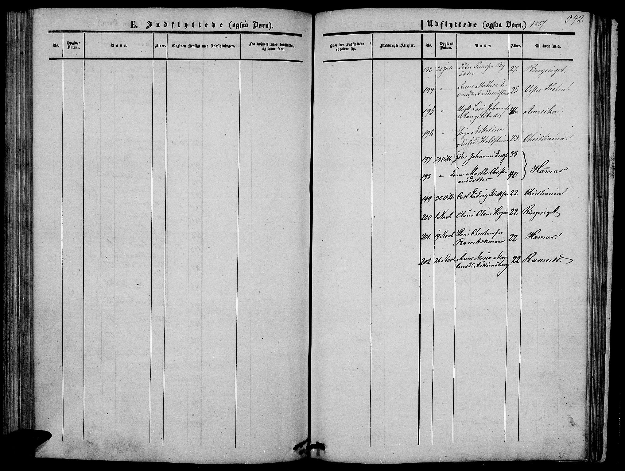 Vardal prestekontor, SAH/PREST-100/H/Ha/Hab/L0005: Parish register (copy) no. 5, 1854-1868, p. 342