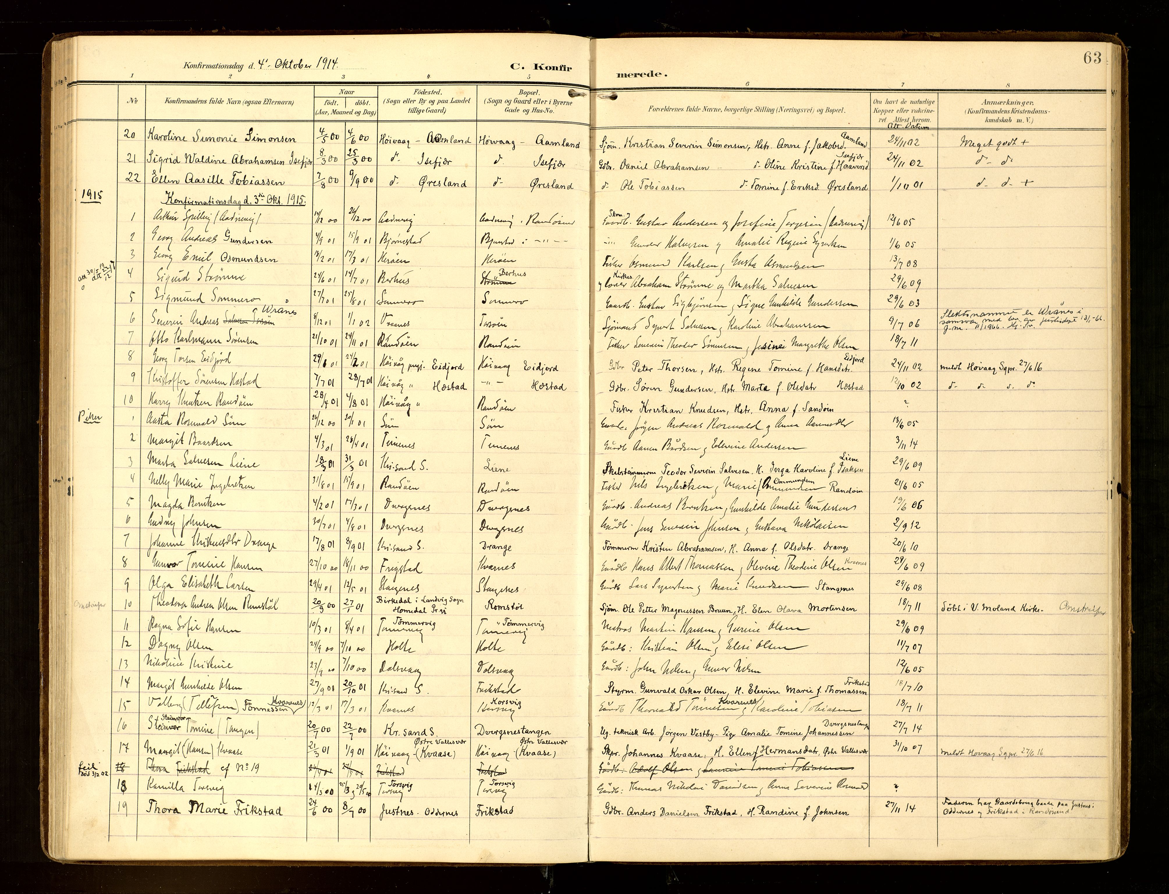 Oddernes sokneprestkontor, AV/SAK-1111-0033/F/Fa/Fab/L0003: Parish register (official) no. A 3, 1903-1916, p. 63