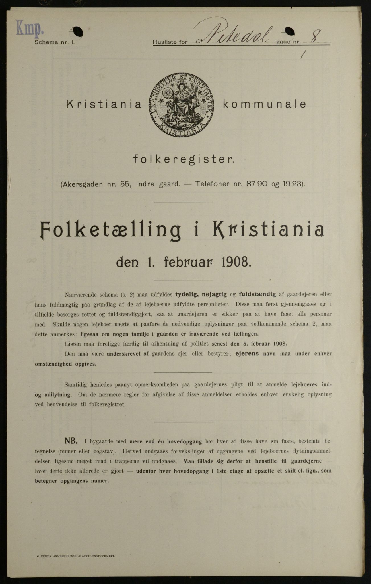 OBA, Municipal Census 1908 for Kristiania, 1908, p. 63917