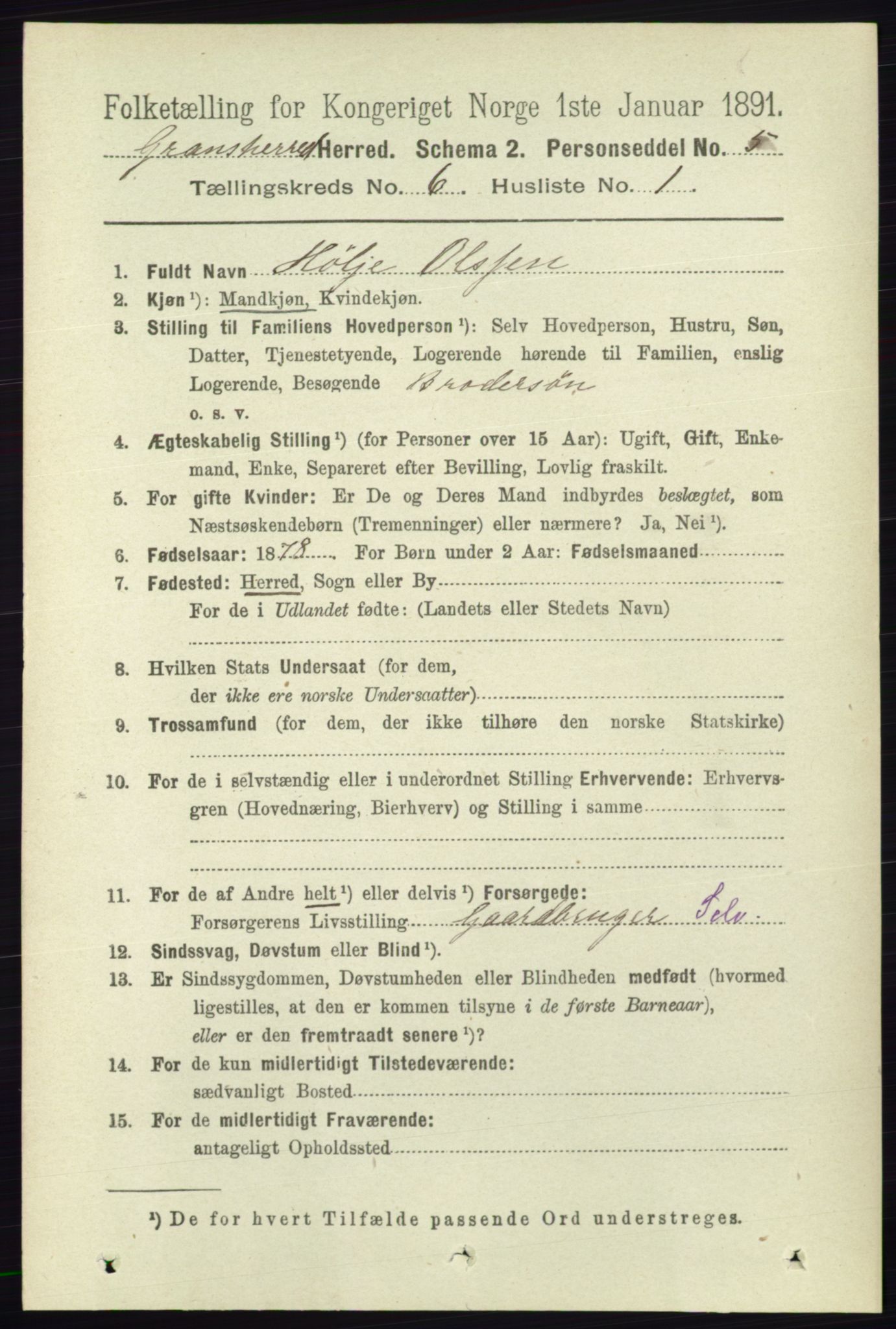 RA, 1891 census for 0824 Gransherad, 1891, p. 1013