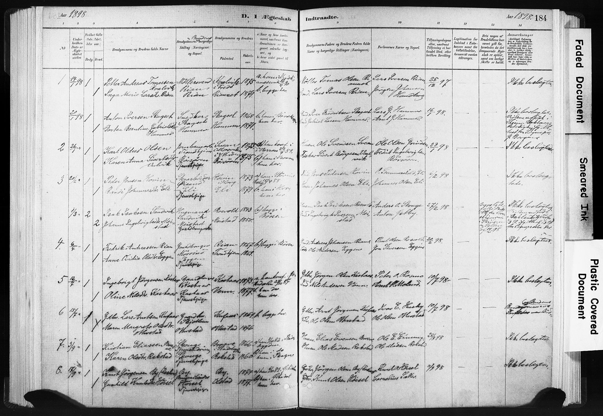 Ministerialprotokoller, klokkerbøker og fødselsregistre - Sør-Trøndelag, SAT/A-1456/665/L0773: Parish register (official) no. 665A08, 1879-1905, p. 184