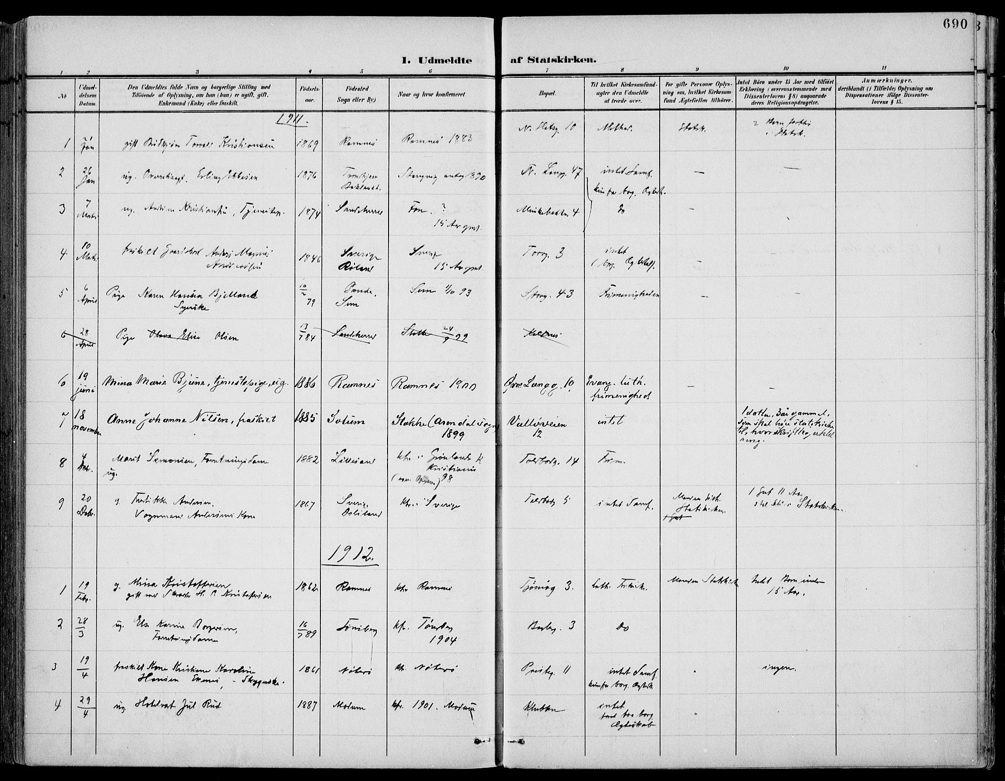 Tønsberg kirkebøker, AV/SAKO-A-330/F/Fa/L0013: Parish register (official) no. I 13, 1900-1913, p. 690