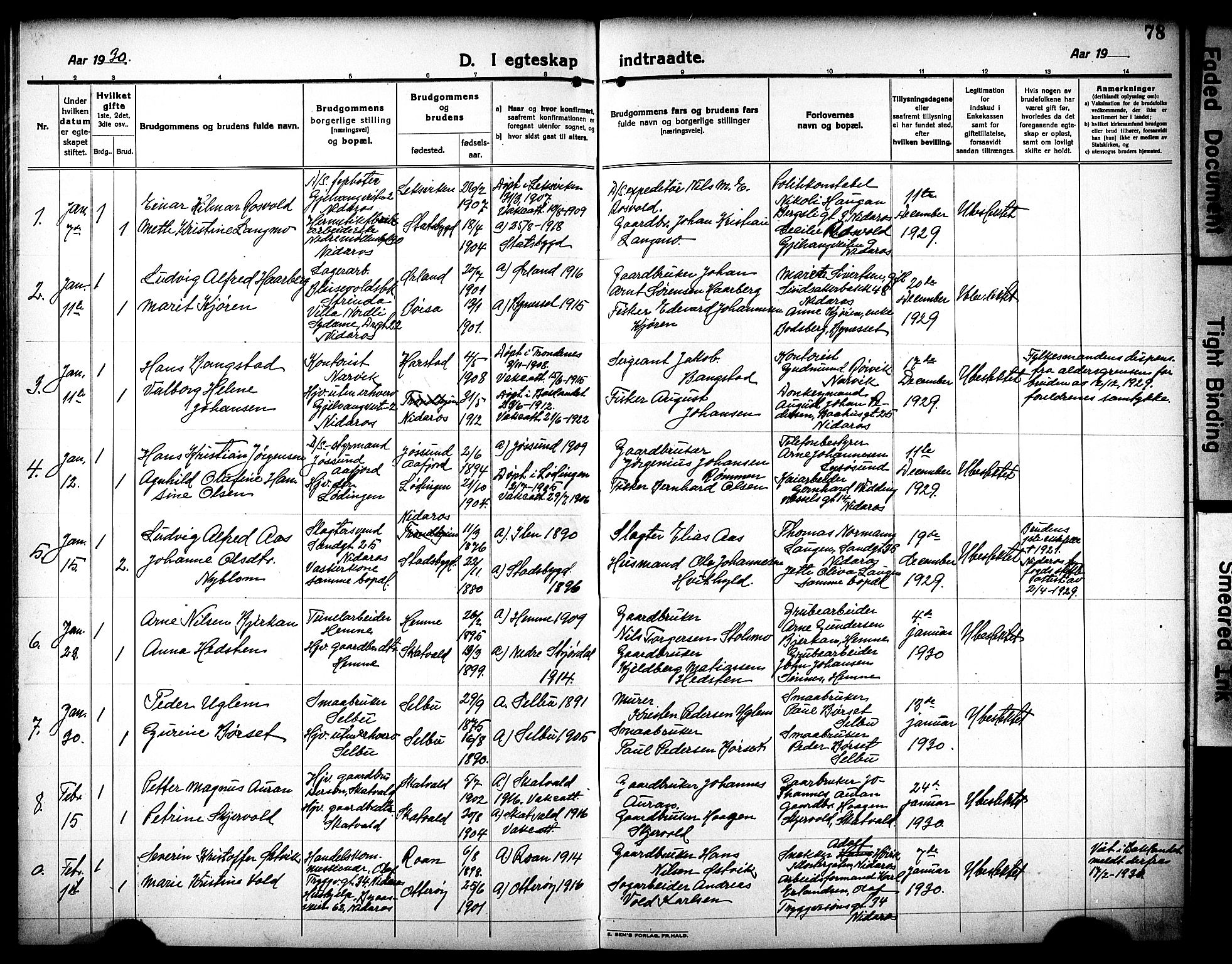 Ministerialprotokoller, klokkerbøker og fødselsregistre - Sør-Trøndelag, SAT/A-1456/602/L0149: Parish register (copy) no. 602C17, 1919-1932, p. 78