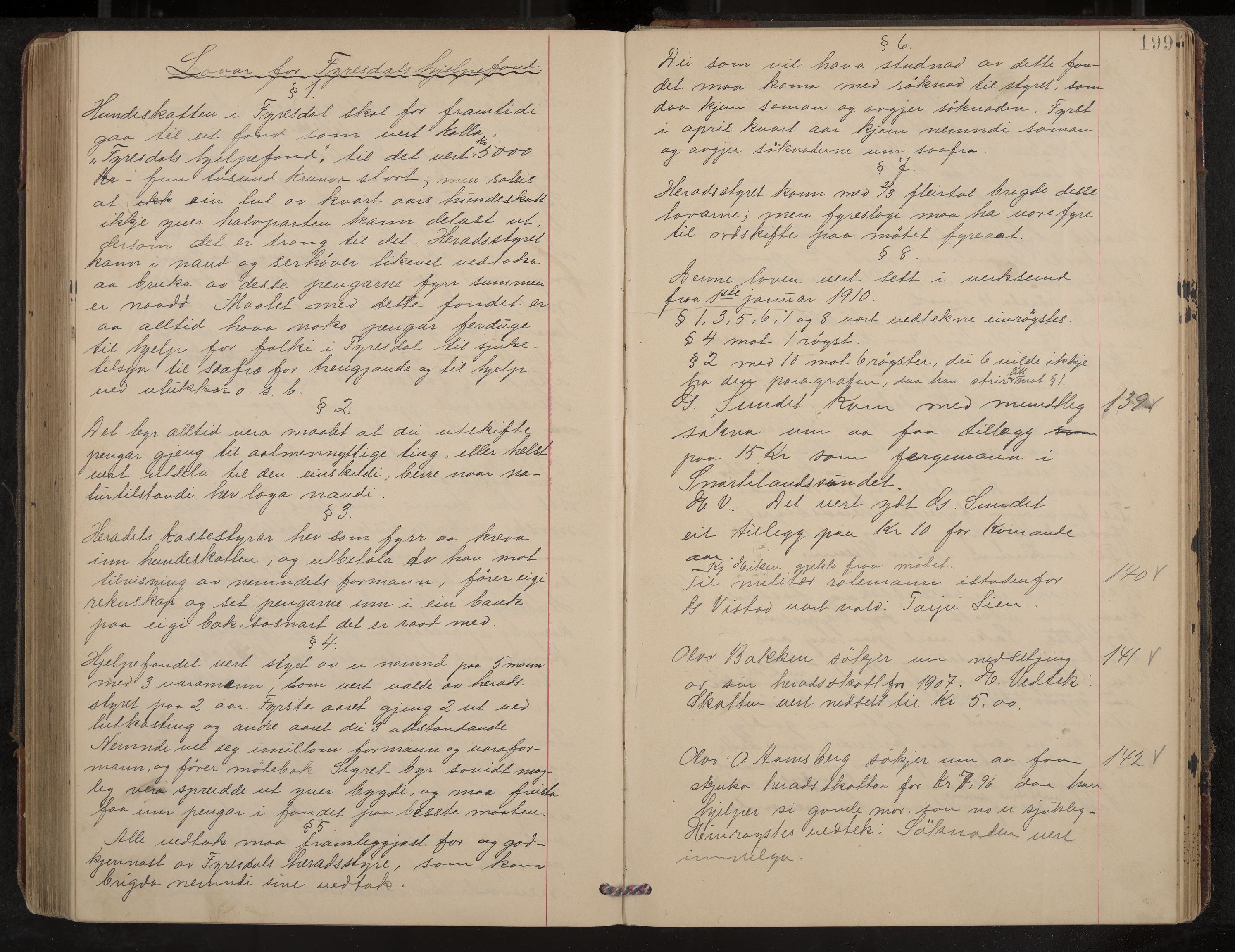 Fyresdal formannskap og sentraladministrasjon, IKAK/0831021-1/Aa/L0004: Møtebok, 1903-1911, p. 199