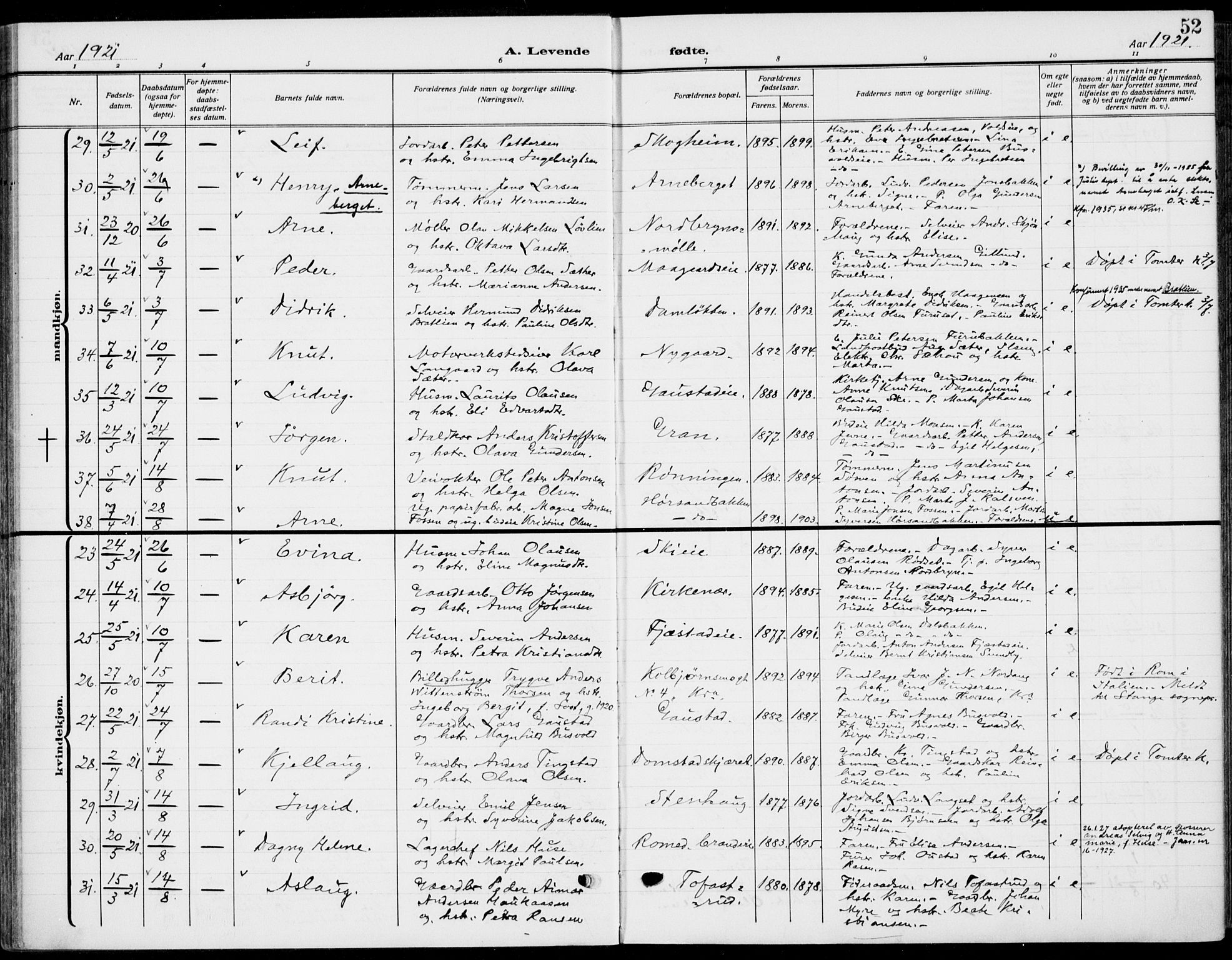 Romedal prestekontor, AV/SAH-PREST-004/K/L0012: Parish register (official) no. 12, 1913-1935, p. 52