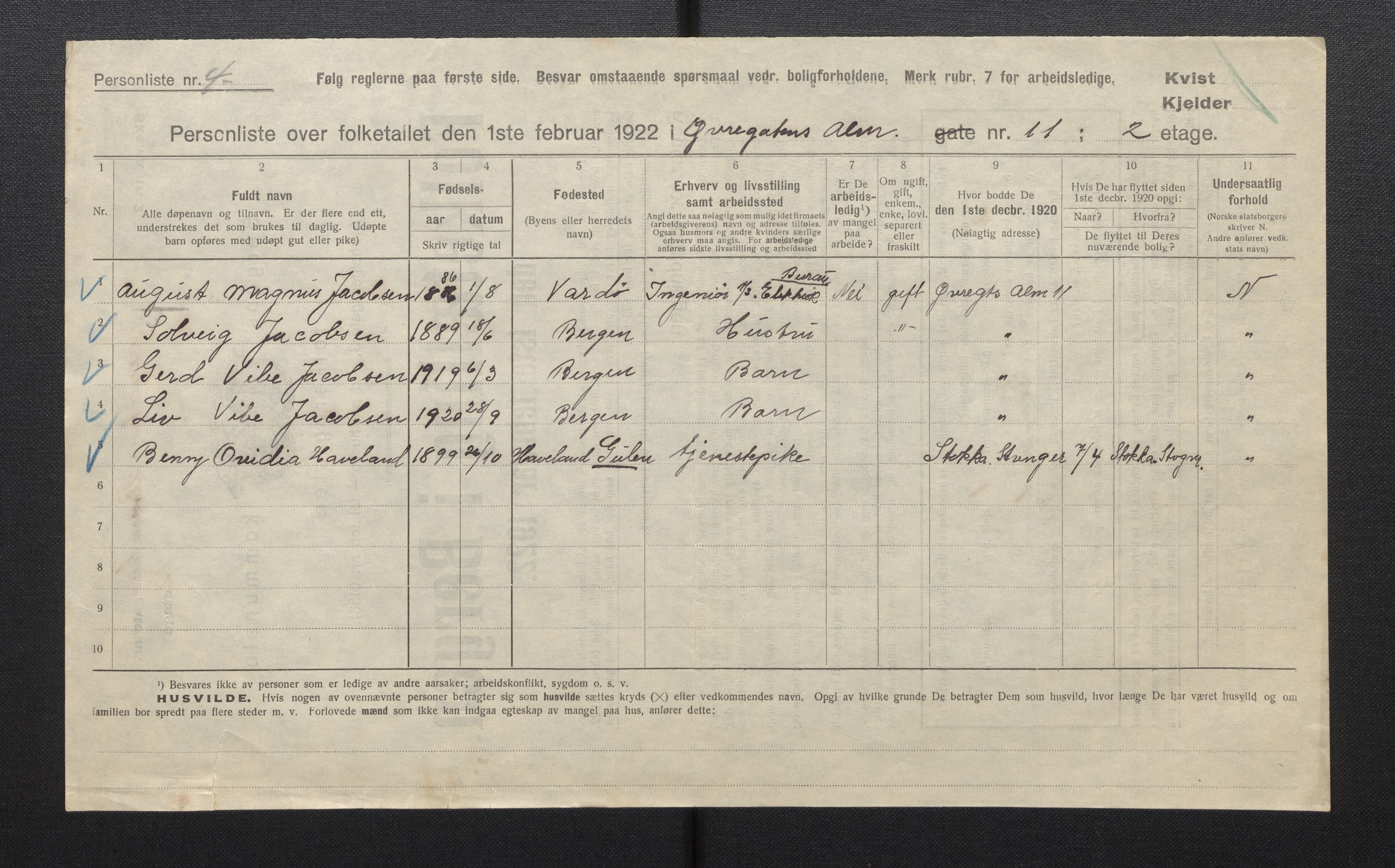 SAB, Municipal Census 1922 for Bergen, 1922, p. 49494