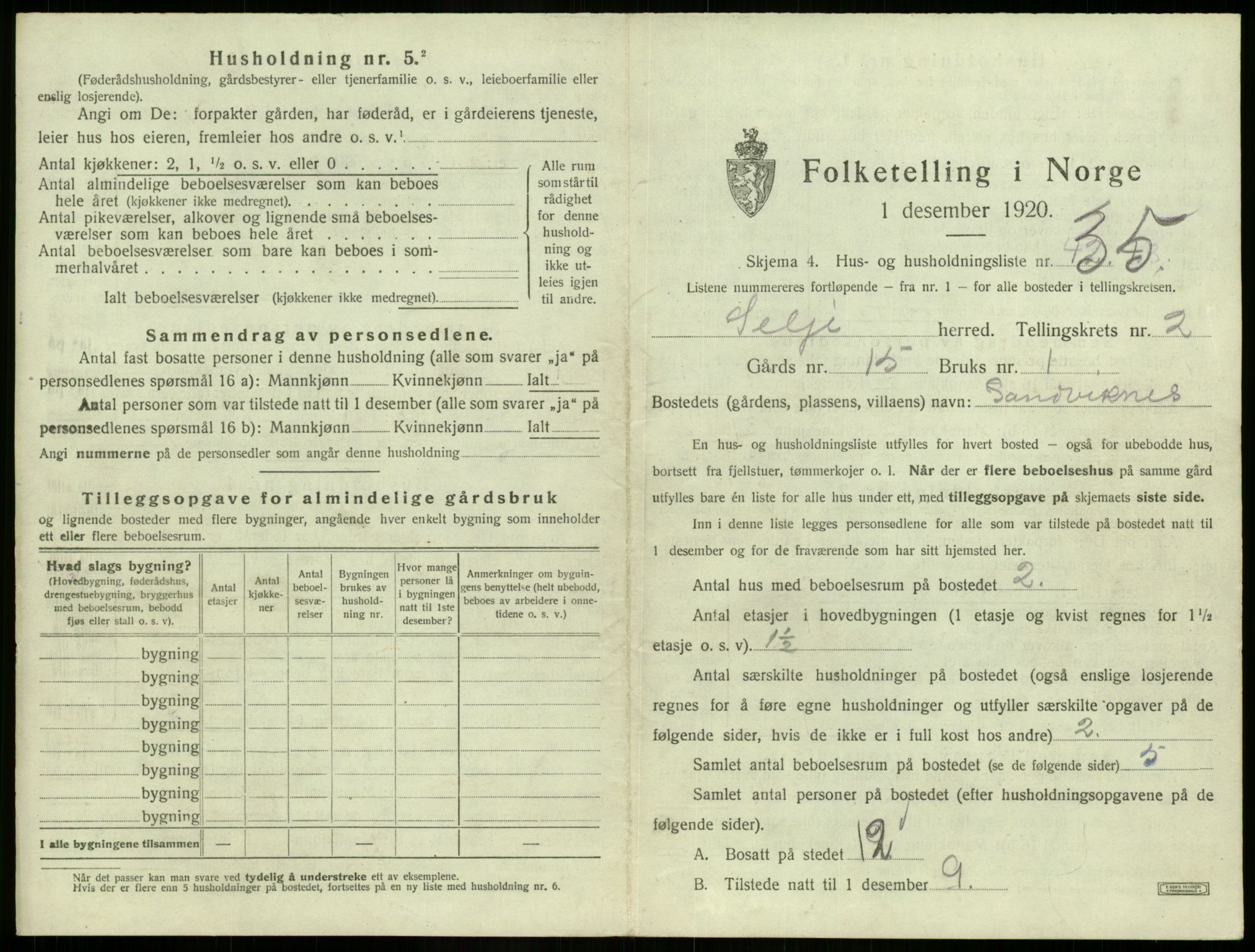 SAB, 1920 census for Selje, 1920, p. 198