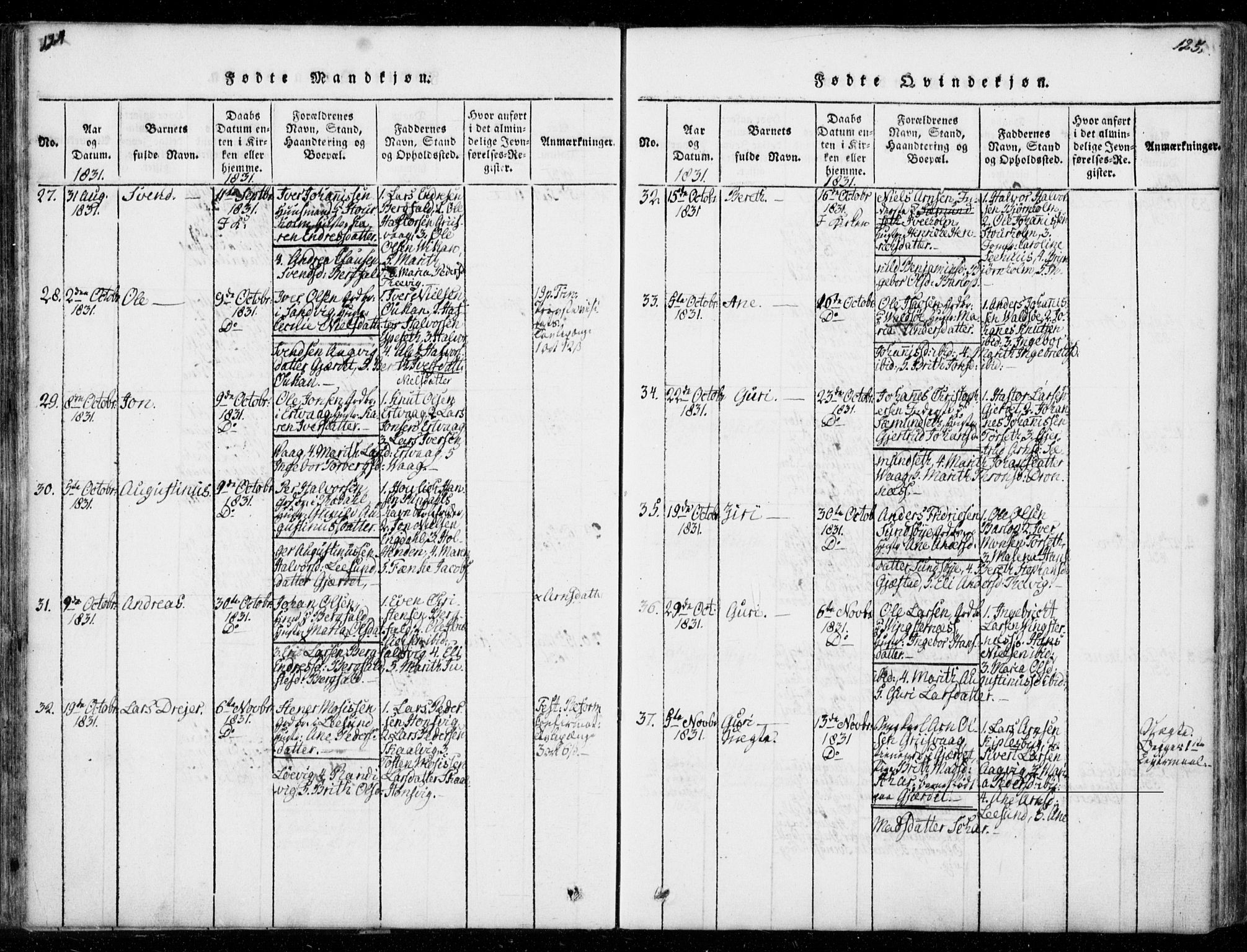 Ministerialprotokoller, klokkerbøker og fødselsregistre - Møre og Romsdal, AV/SAT-A-1454/578/L0903: Parish register (official) no. 578A02, 1819-1838, p. 124-125