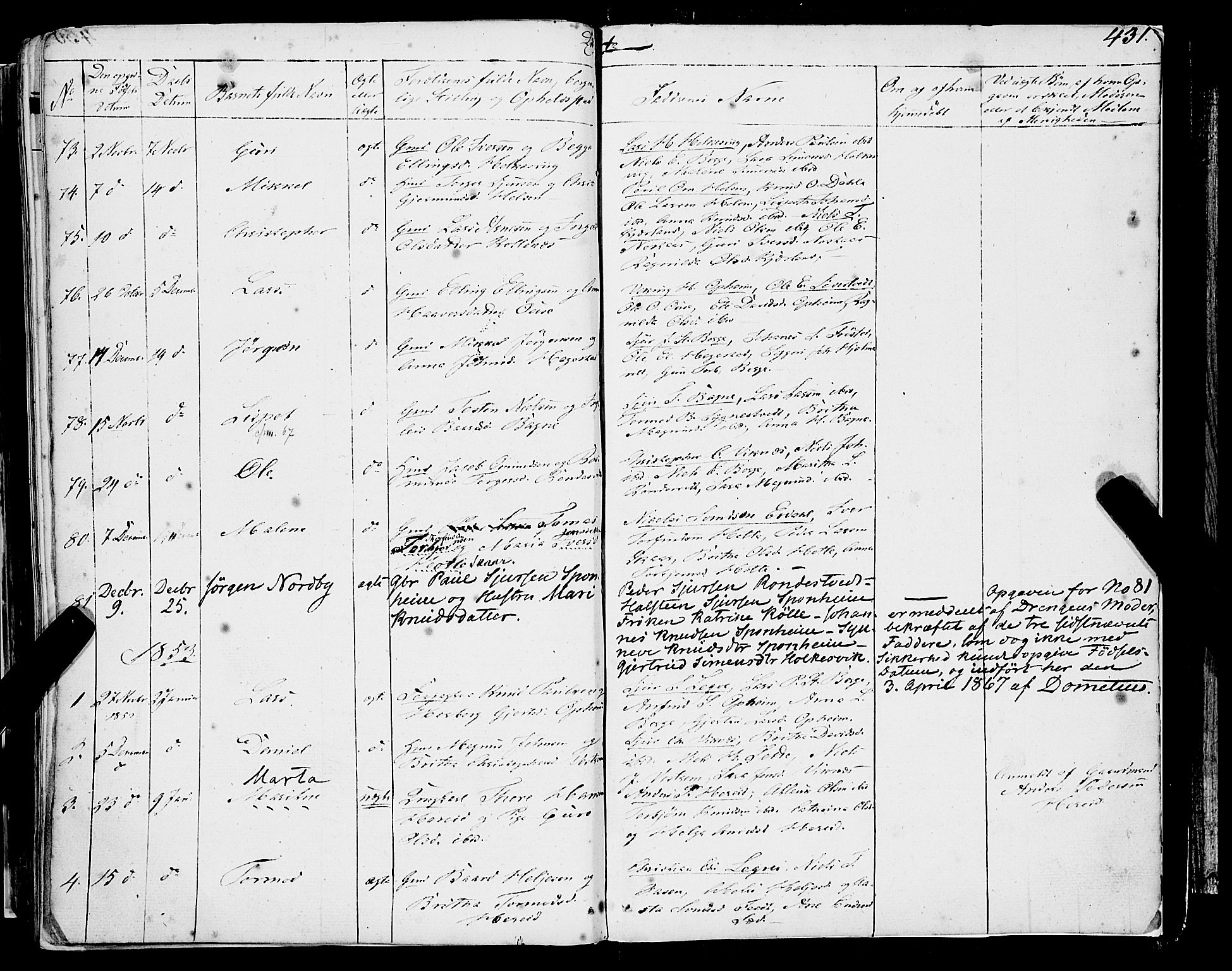 Ulvik sokneprestembete, AV/SAB-A-78801/H/Haa: Parish register (official) no. A 12, 1839-1853, p. 431