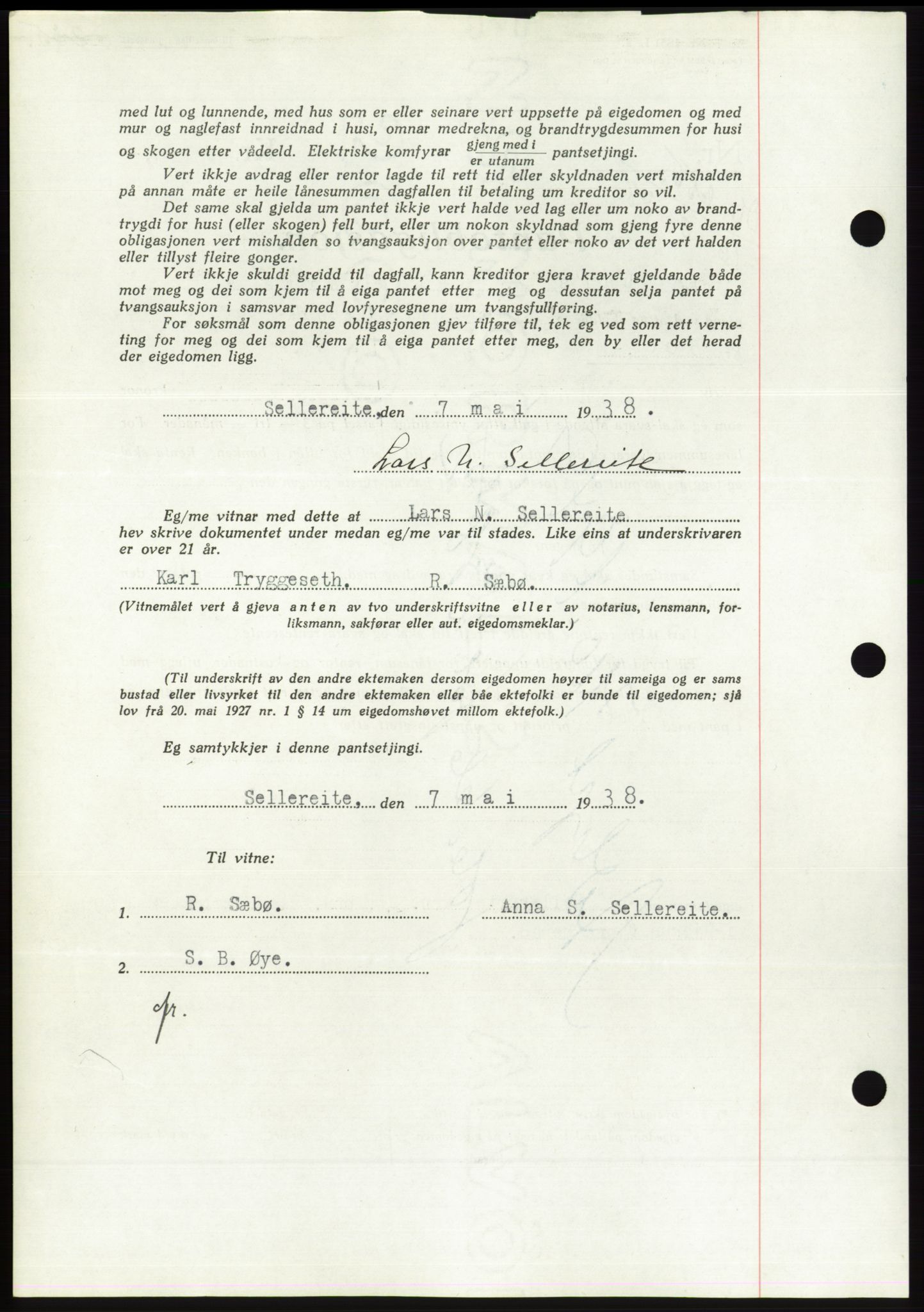 Søre Sunnmøre sorenskriveri, AV/SAT-A-4122/1/2/2C/L0065: Mortgage book no. 59, 1938-1938, Diary no: : 655/1938