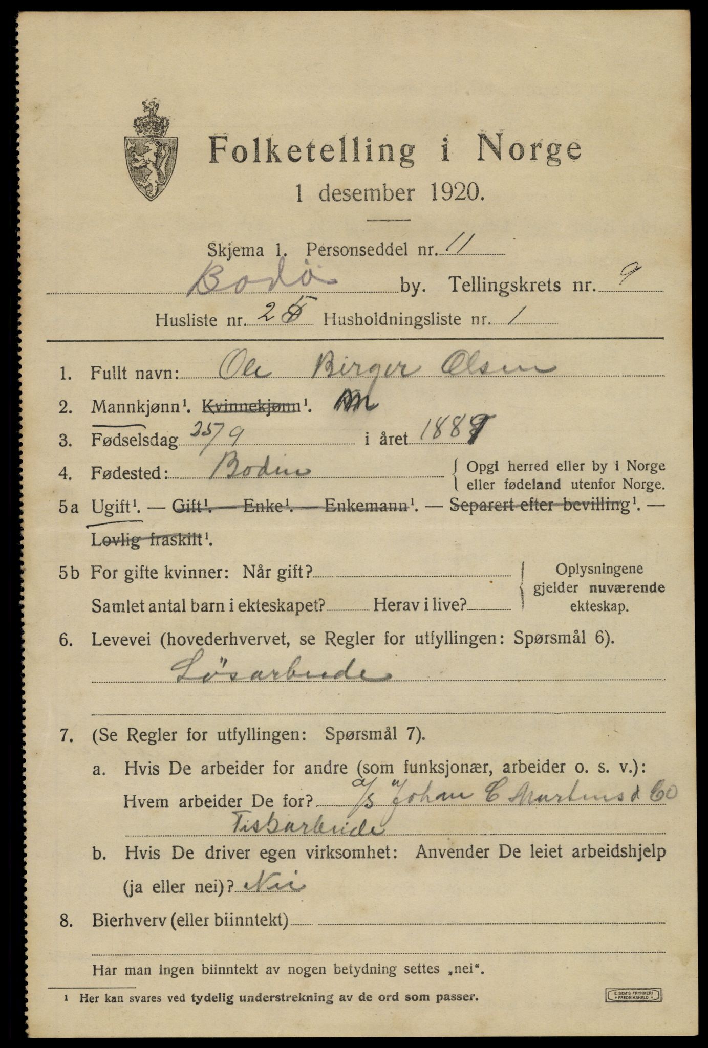 SAT, 1920 census for Bodø, 1920, p. 13317