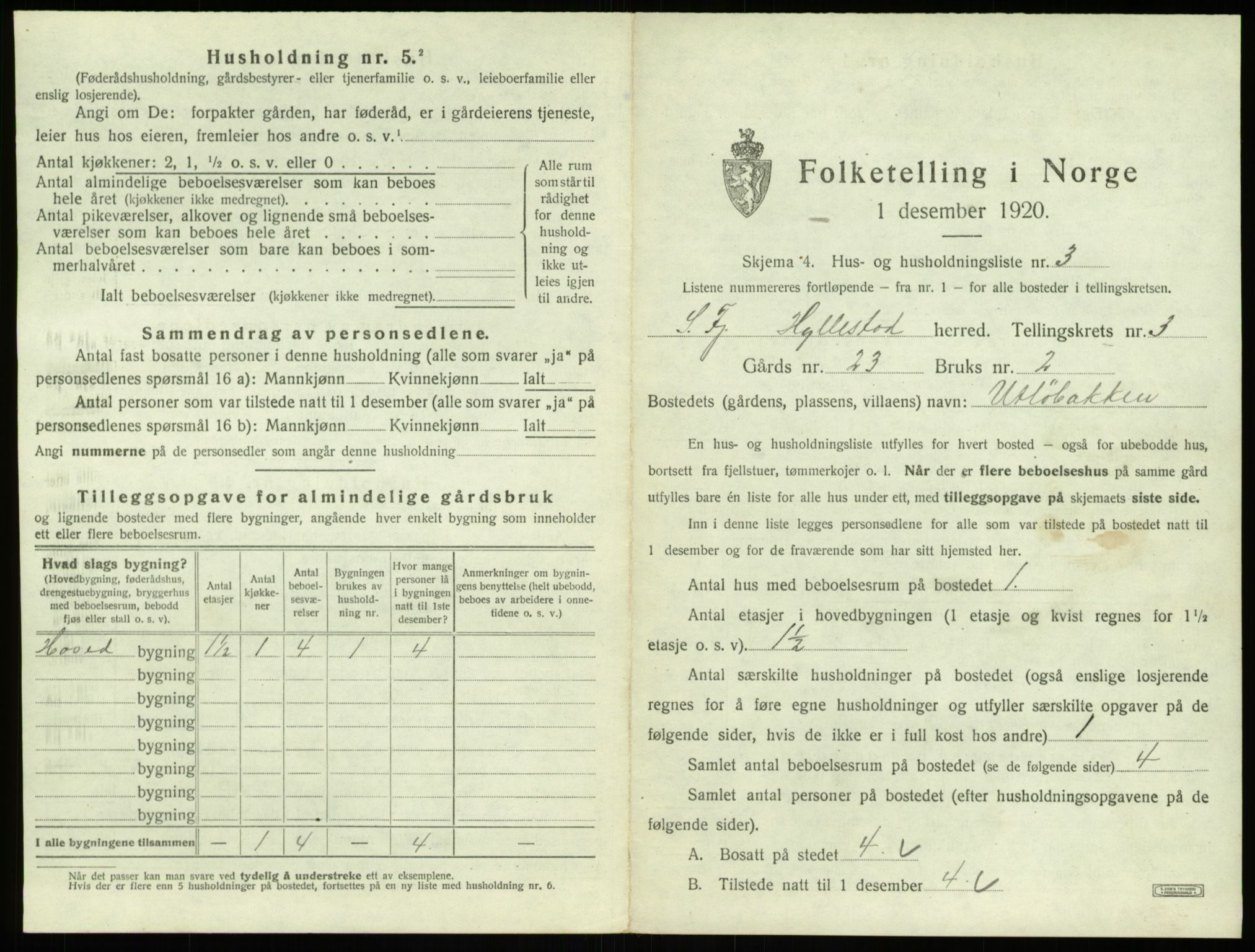 SAB, 1920 census for Hyllestad, 1920, p. 183