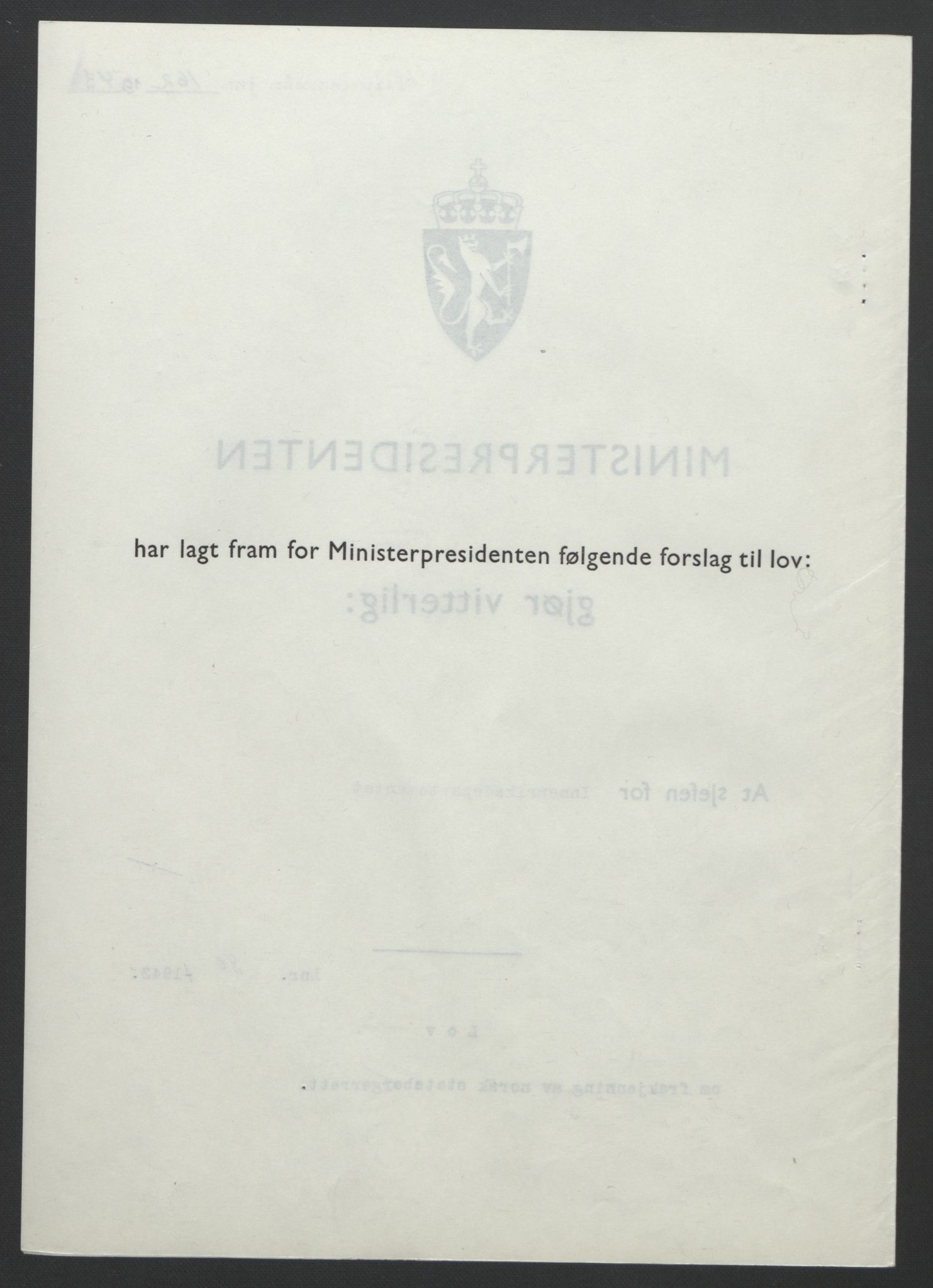 NS-administrasjonen 1940-1945 (Statsrådsekretariatet, de kommisariske statsråder mm), AV/RA-S-4279/D/Db/L0099: Lover, 1943, p. 366