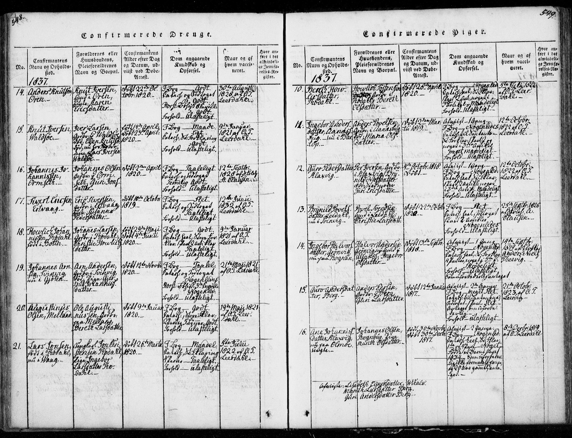 Ministerialprotokoller, klokkerbøker og fødselsregistre - Møre og Romsdal, AV/SAT-A-1454/578/L0903: Parish register (official) no. 578A02, 1819-1838, p. 548-549