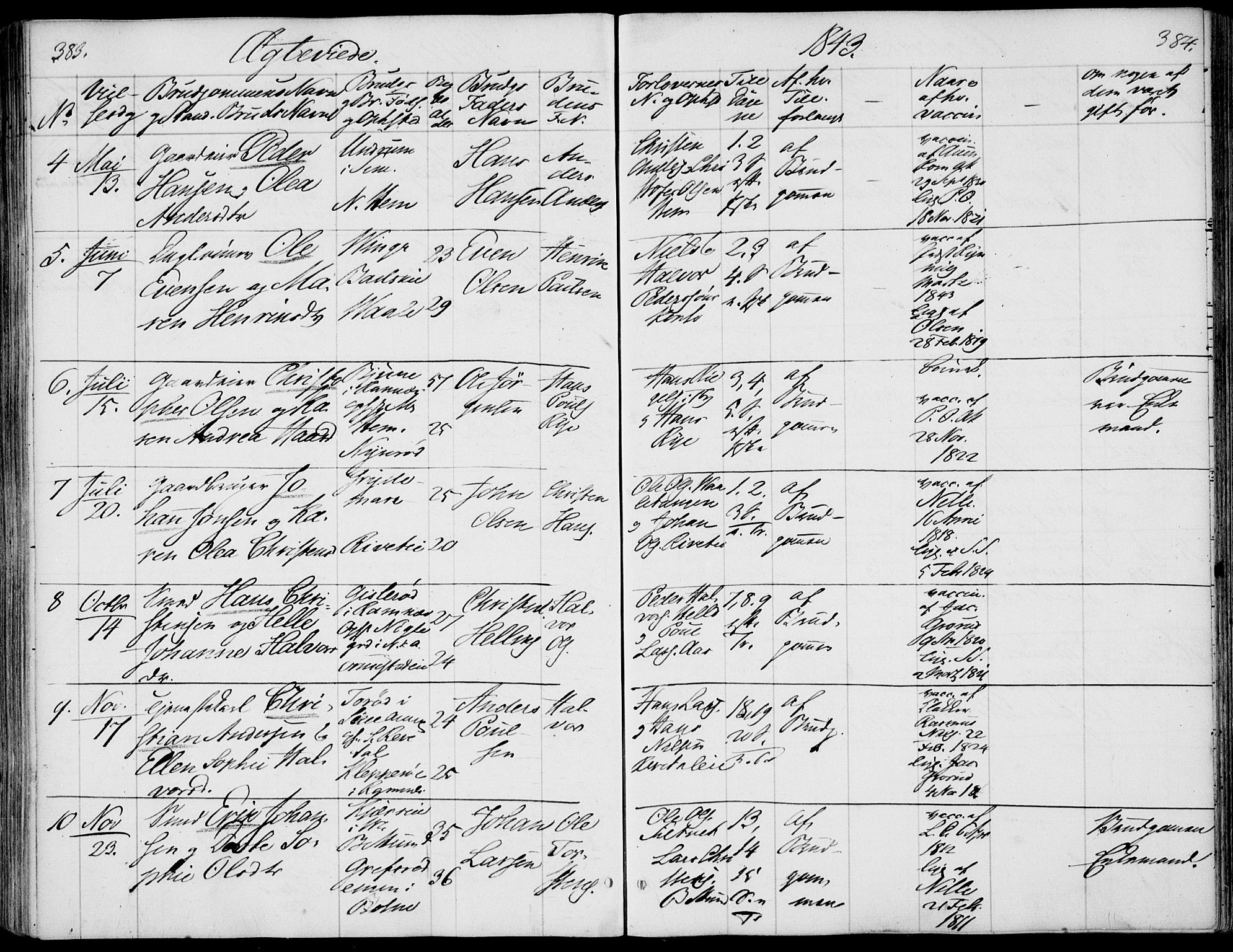 Våle kirkebøker, AV/SAKO-A-334/F/Fa/L0009a: Parish register (official) no. I 9A, 1839-1860, p. 383-384