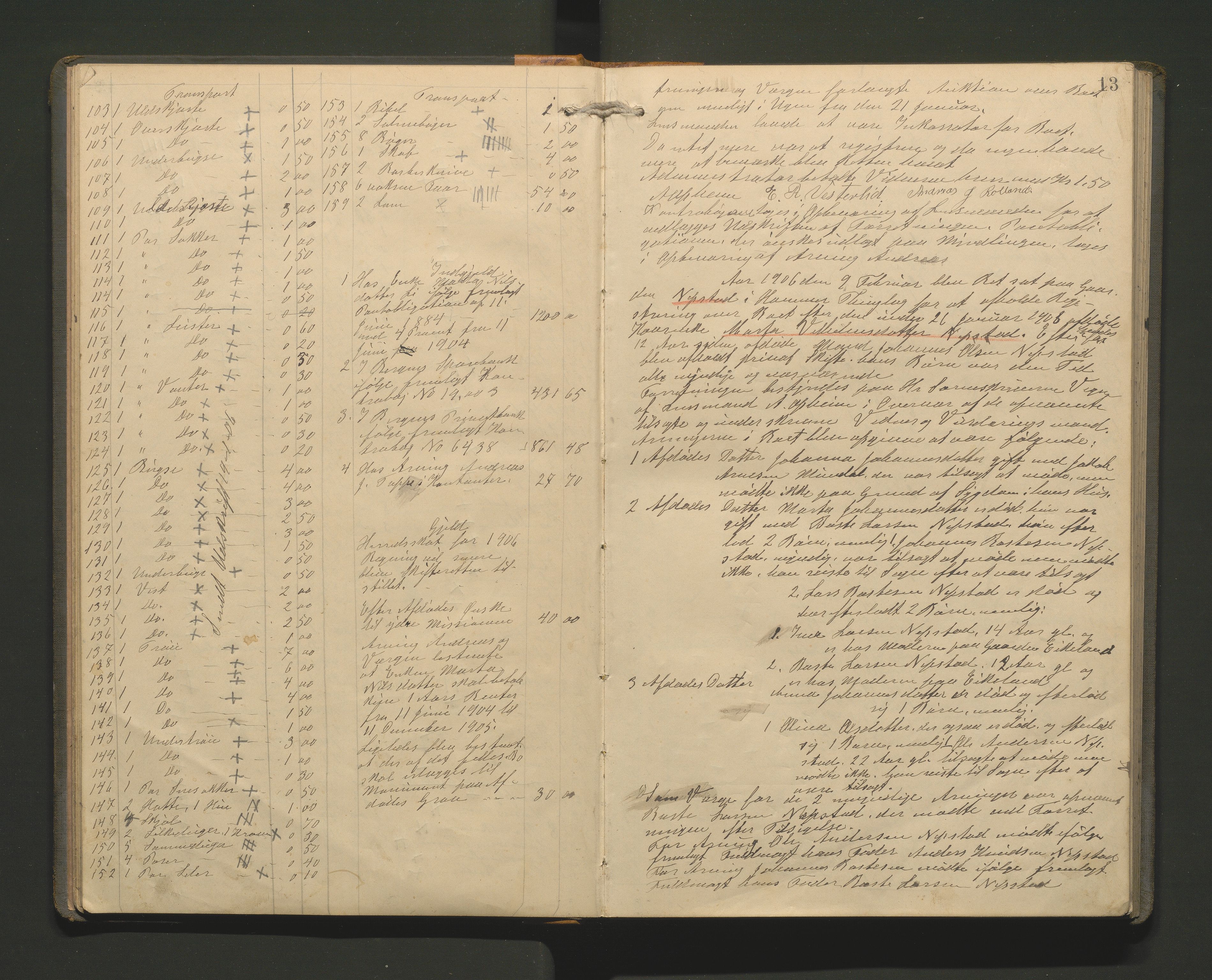 Lensmannen i Hamre, SAB/A-32601/0006/L0003: Registreringsprotokoll, 1904-1917, p. 12b-13a