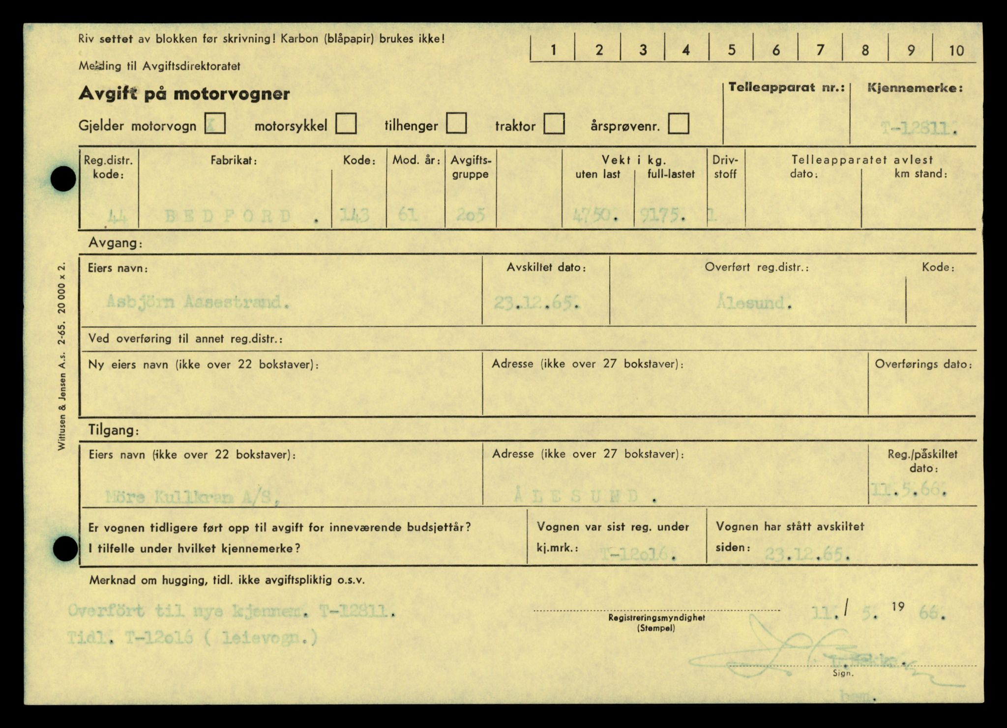Møre og Romsdal vegkontor - Ålesund trafikkstasjon, AV/SAT-A-4099/F/Fe/L0035: Registreringskort for kjøretøy T 12653 - T 12829, 1927-1998, p. 3052