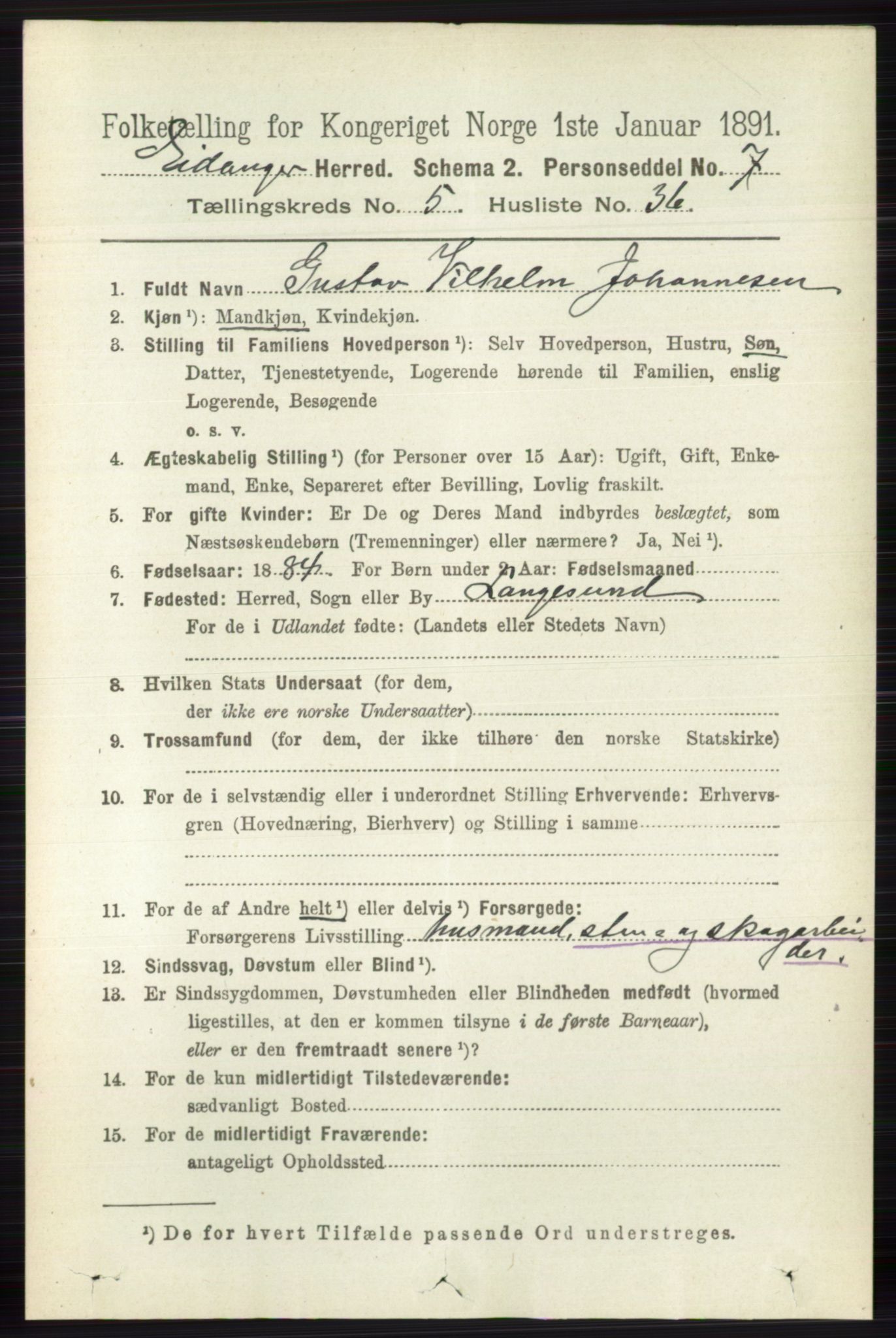 RA, 1891 census for 0813 Eidanger, 1891, p. 2535