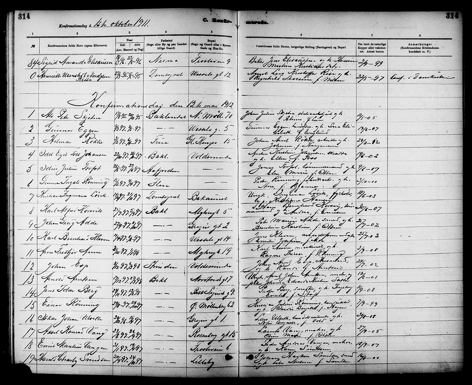 Ministerialprotokoller, klokkerbøker og fødselsregistre - Sør-Trøndelag, SAT/A-1456/605/L0254: Parish register (copy) no. 605C01, 1908-1916, p. 314