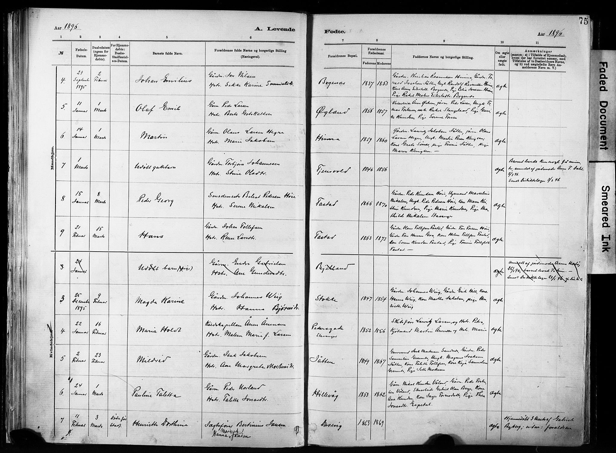 Hetland sokneprestkontor, SAST/A-101826/30/30BA/L0011: Parish register (official) no. A 11, 1884-1911, p. 75