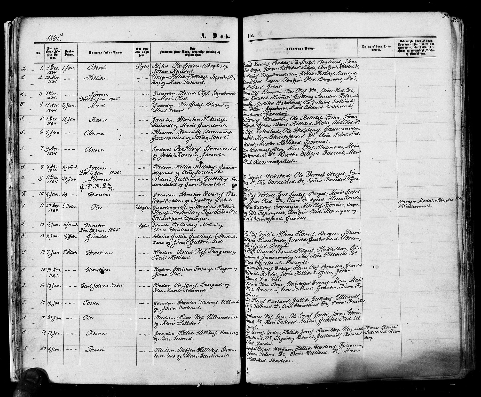 Flesberg kirkebøker, SAKO/A-18/F/Fa/L0007: Parish register (official) no. I 7, 1861-1878, p. 23