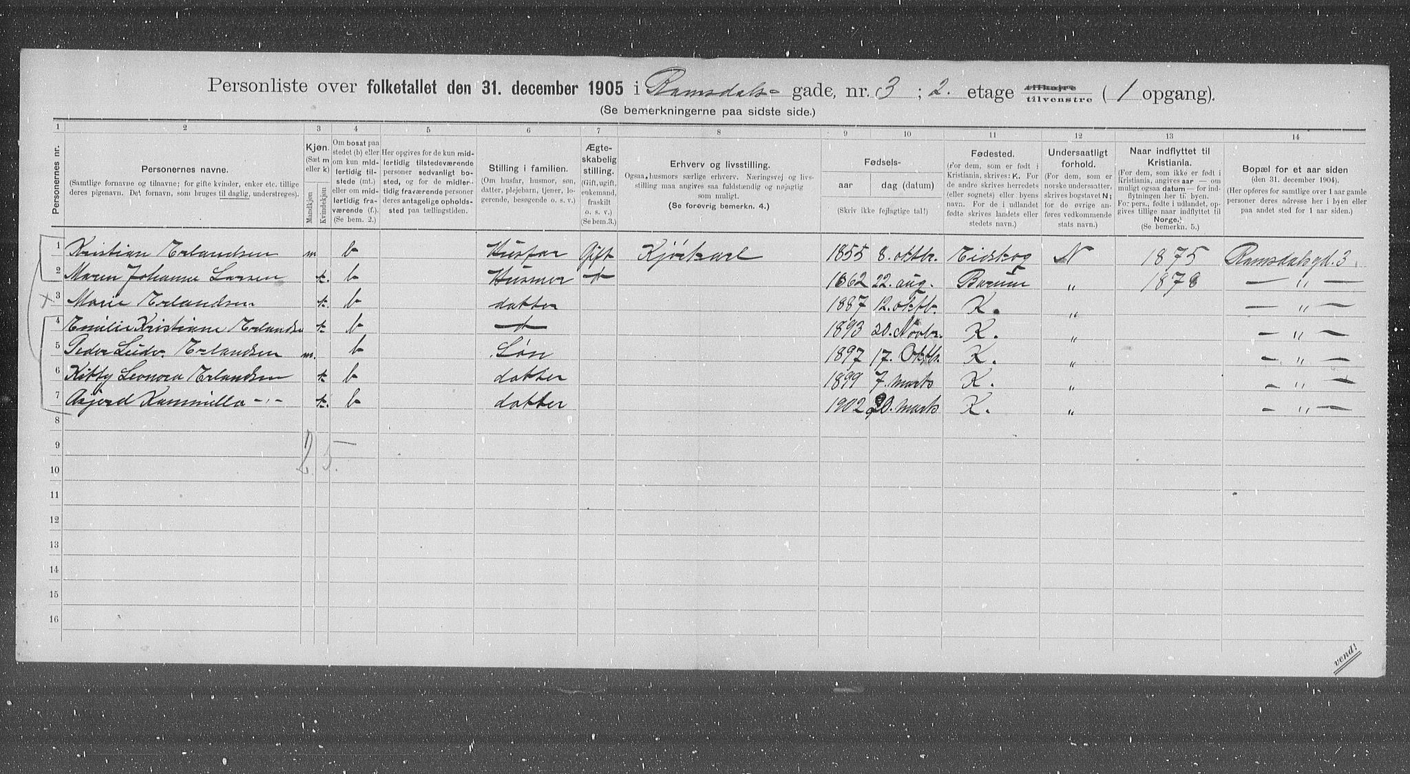 OBA, Municipal Census 1905 for Kristiania, 1905, p. 43819