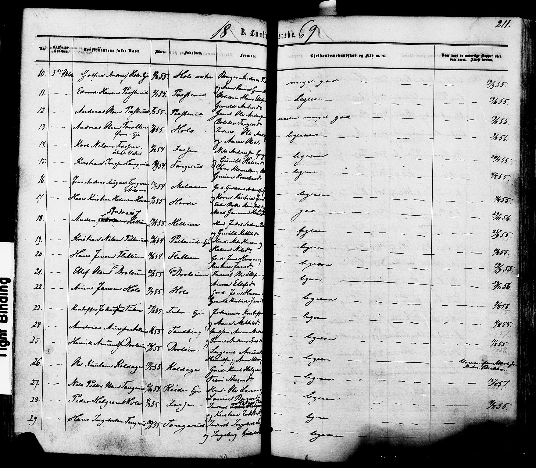 Modum kirkebøker, SAKO/A-234/F/Fa/L0010: Parish register (official) no. 10, 1865-1876, p. 211