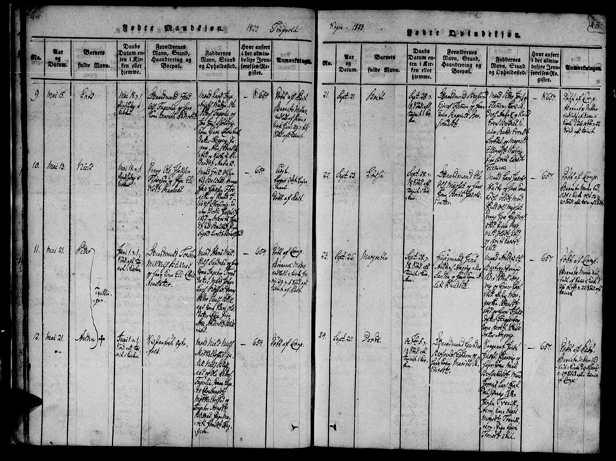 Ministerialprotokoller, klokkerbøker og fødselsregistre - Møre og Romsdal, AV/SAT-A-1454/586/L0982: Parish register (official) no. 586A08, 1819-1829, p. 44-45