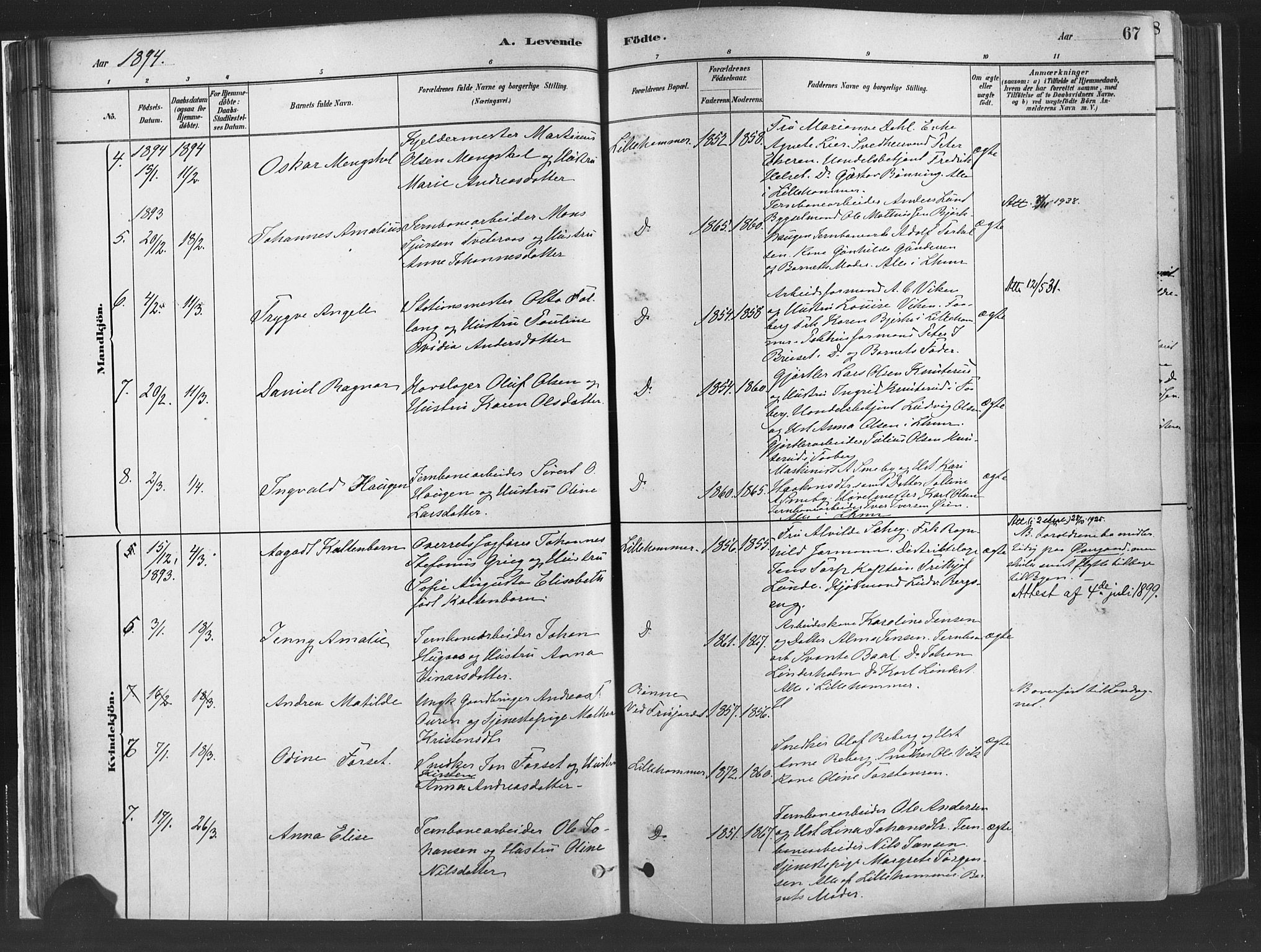 Fåberg prestekontor, SAH/PREST-086/H/Ha/Haa/L0010: Parish register (official) no. 10, 1879-1900, p. 67