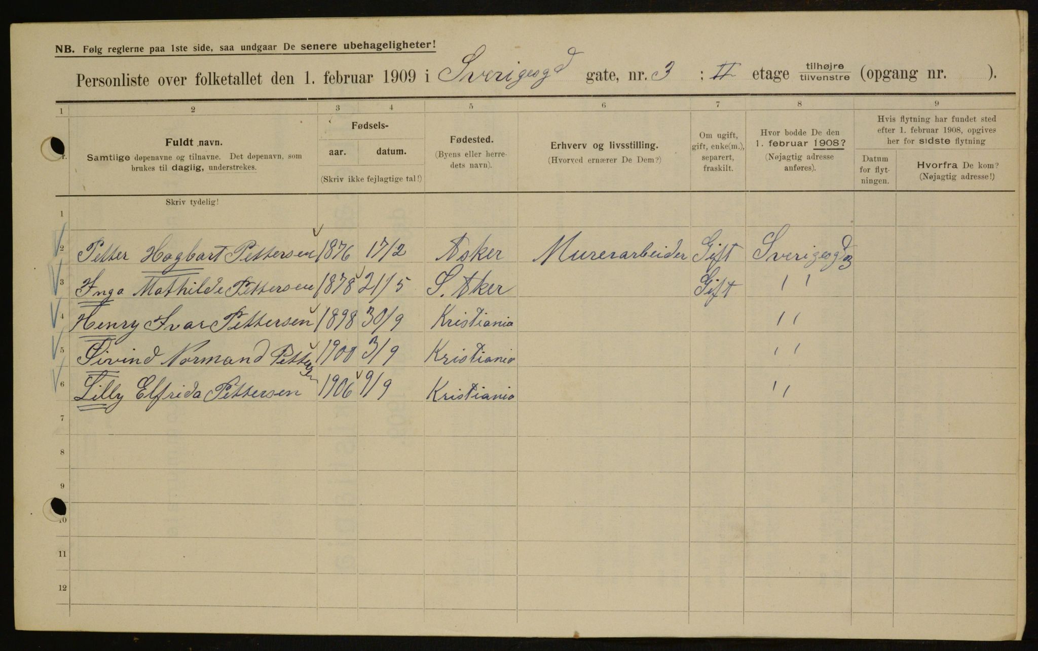 OBA, Municipal Census 1909 for Kristiania, 1909, p. 95699