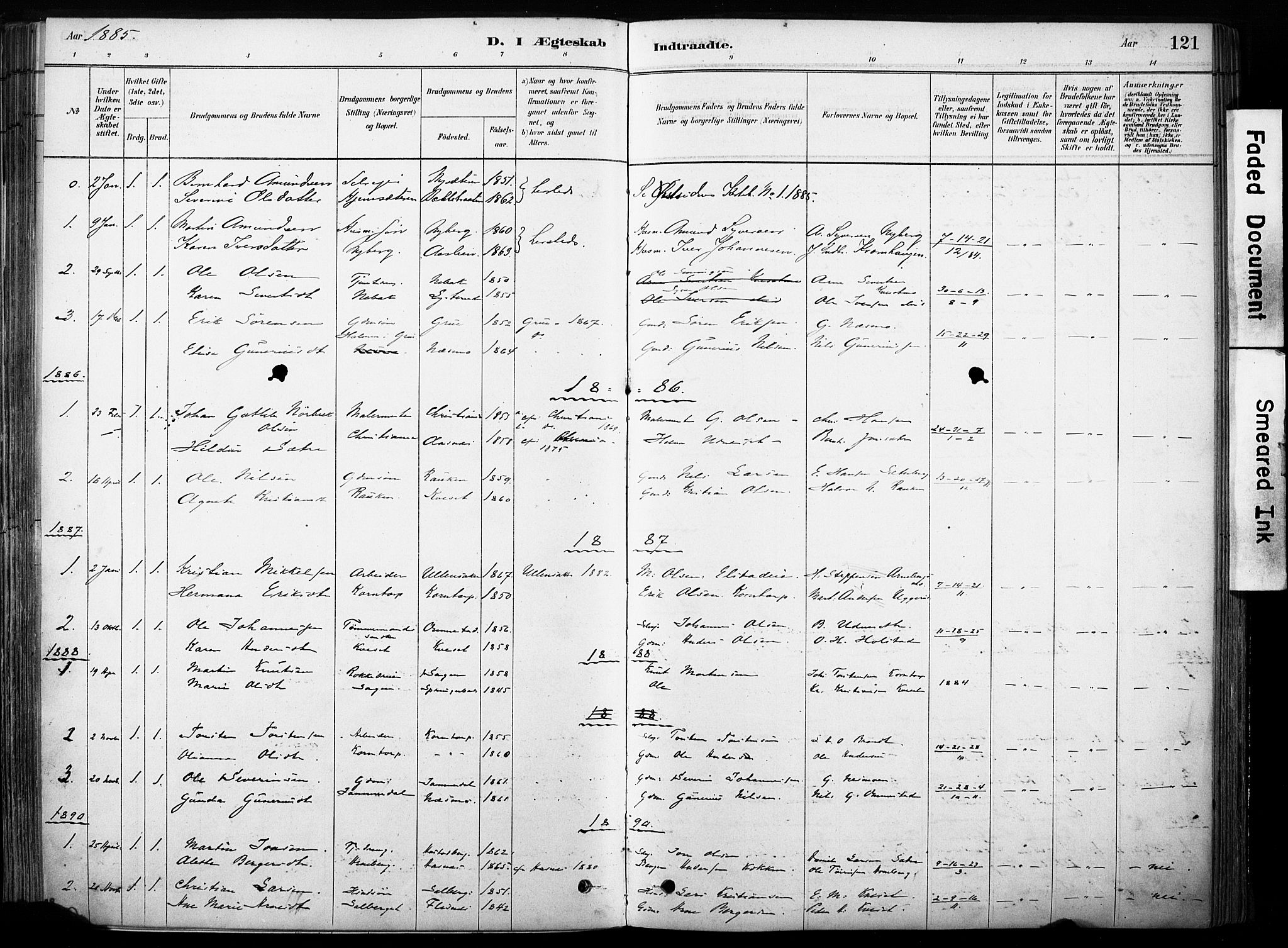 Hof prestekontor, SAH/PREST-038/H/Ha/Haa/L0011: Parish register (official) no. 11, 1879-1911, p. 121