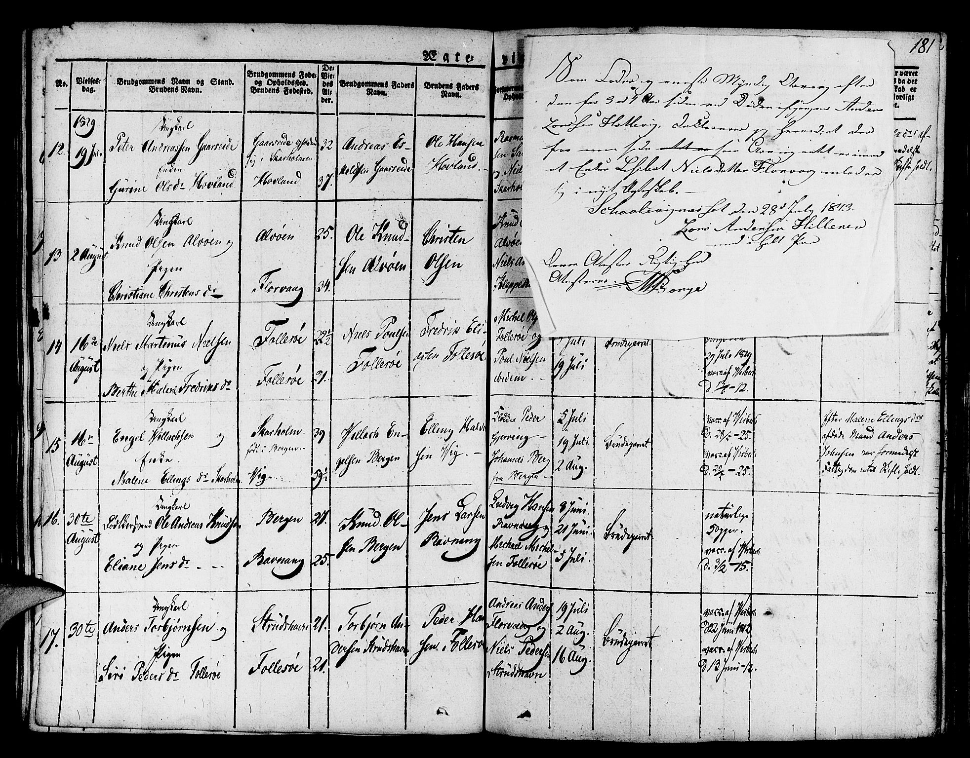 Askøy Sokneprestembete, AV/SAB-A-74101/H/Ha/Haa/Haaa/L0004: Parish register (official) no. A 4, 1825-1845, p. 181