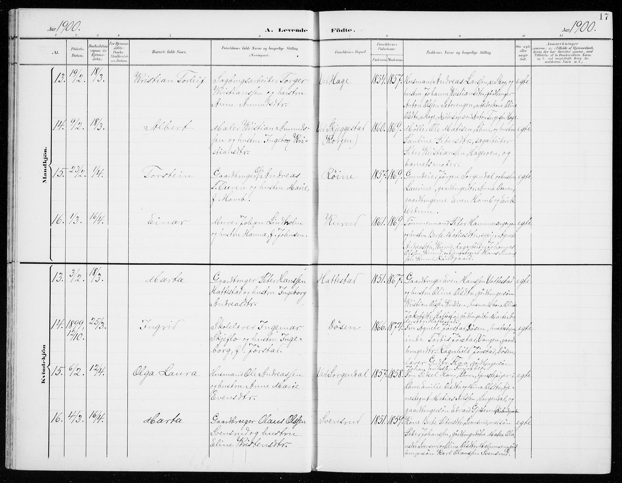 Fåberg prestekontor, AV/SAH-PREST-086/H/Ha/Haa/L0011: Parish register (official) no. 11, 1899-1913, p. 17