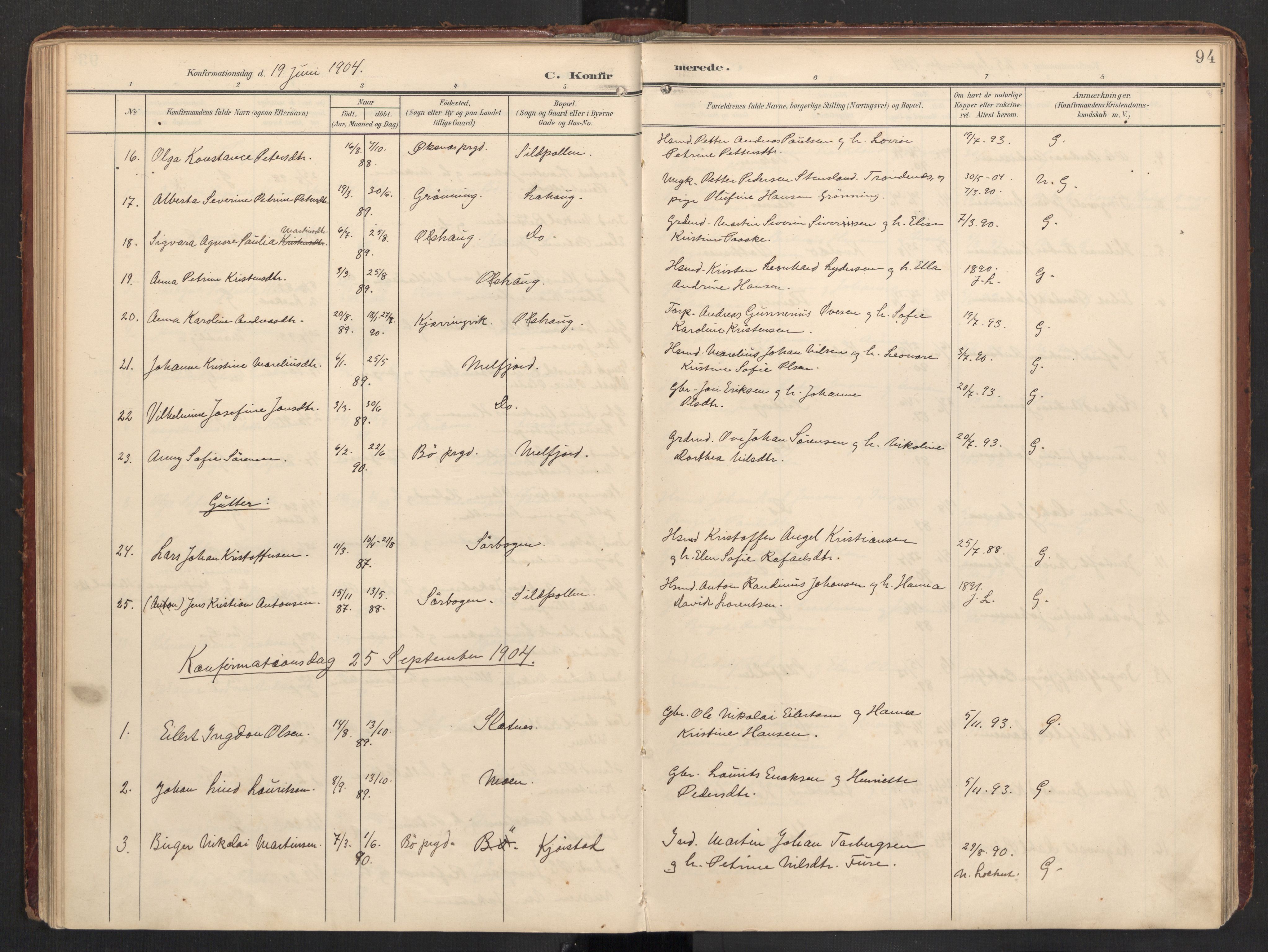 Ministerialprotokoller, klokkerbøker og fødselsregistre - Nordland, AV/SAT-A-1459/890/L1287: Parish register (official) no. 890A02, 1903-1915, p. 94