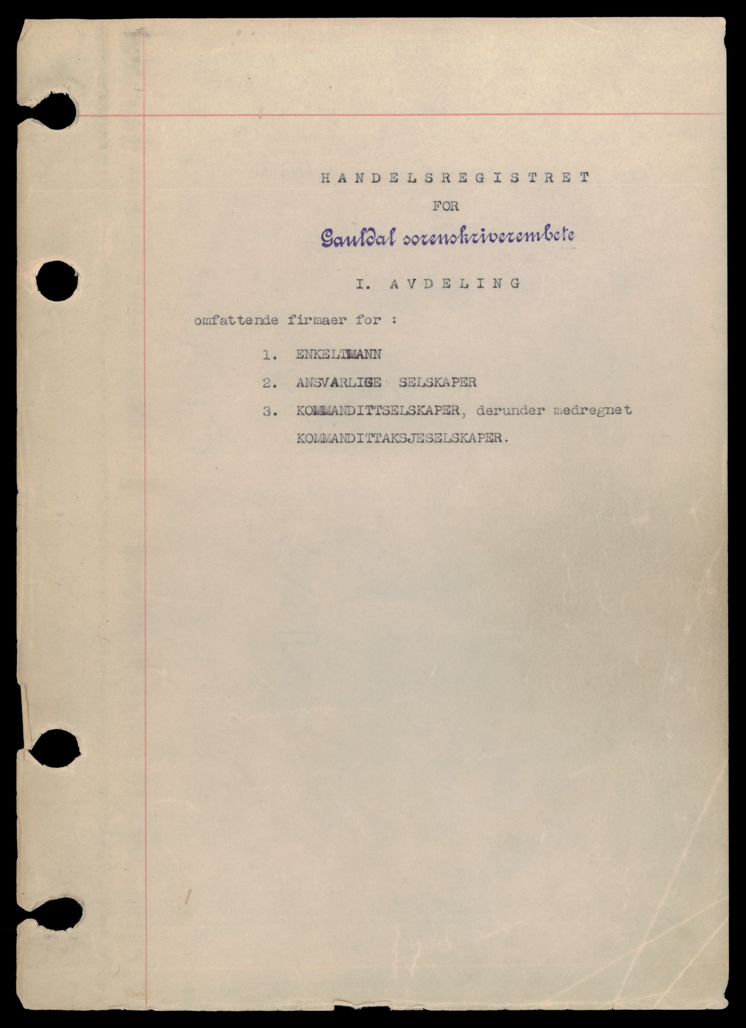 Gauldal sorenskriveri, AV/SAT-A-0014/2/J/Jc/Jce/L0001: Enkeltmannsforetak og ansvarlige selskap, A-Å, 1944-1990, p. 1