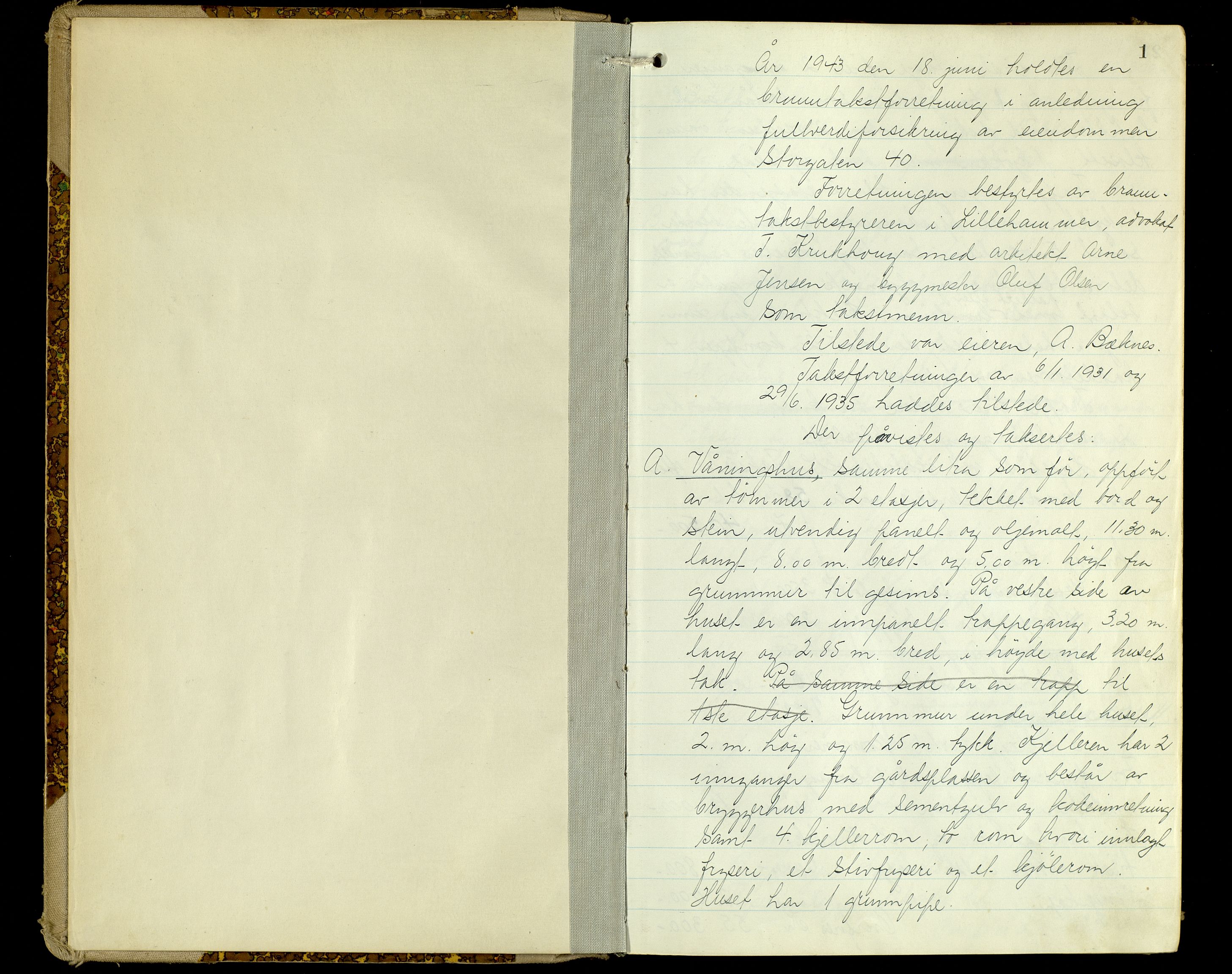 Norges Brannkasse, Lillehammer, AV/SAH-NBRANL-042/F/L0012: Branntakstprotokoll, 1943-1947, p. 1