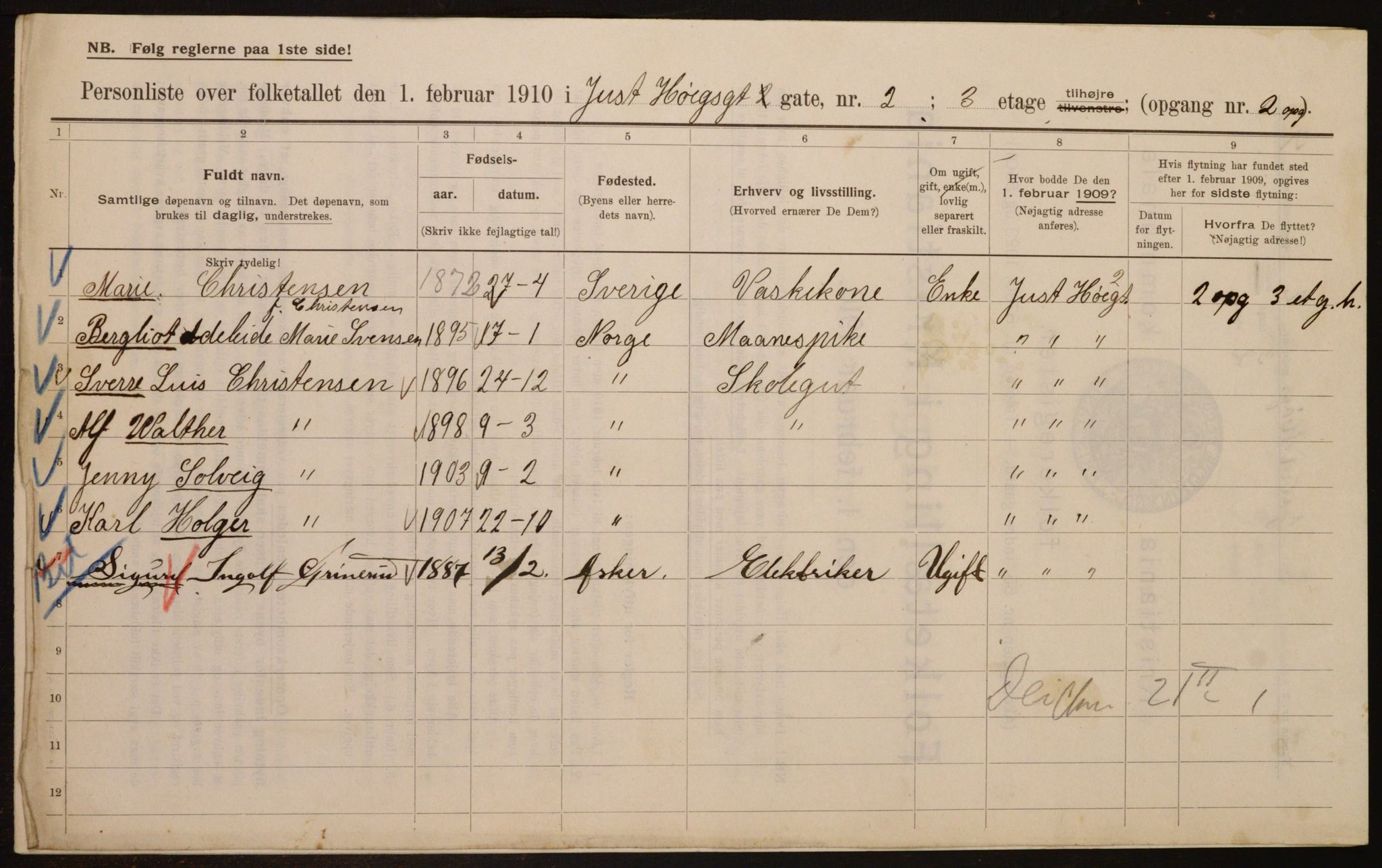 OBA, Municipal Census 1910 for Kristiania, 1910, p. 46290