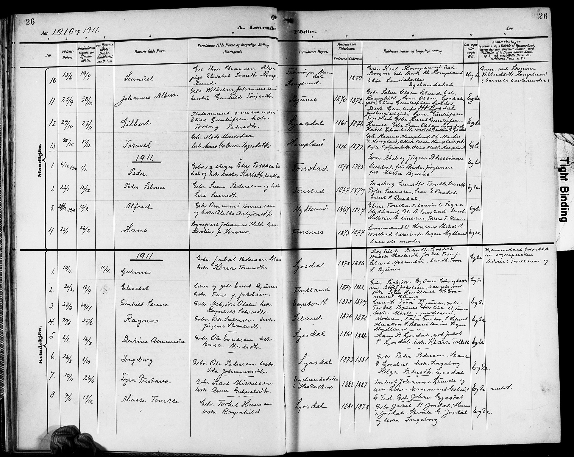 Sirdal sokneprestkontor, AV/SAK-1111-0036/F/Fb/Fbb/L0004: Parish register (copy) no. B 4, 1895-1916, p. 26