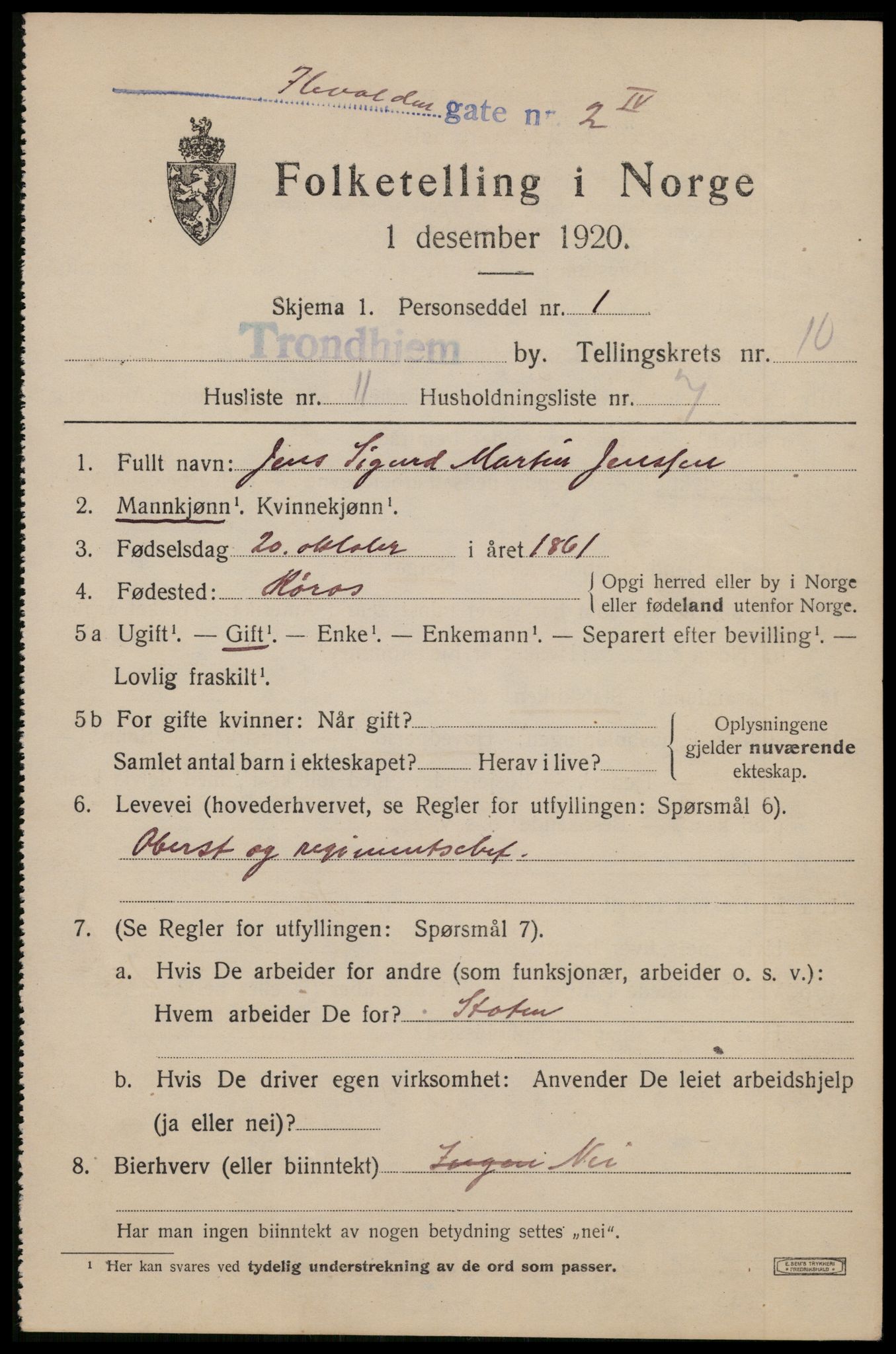 SAT, 1920 census for Trondheim, 1920, p. 45260