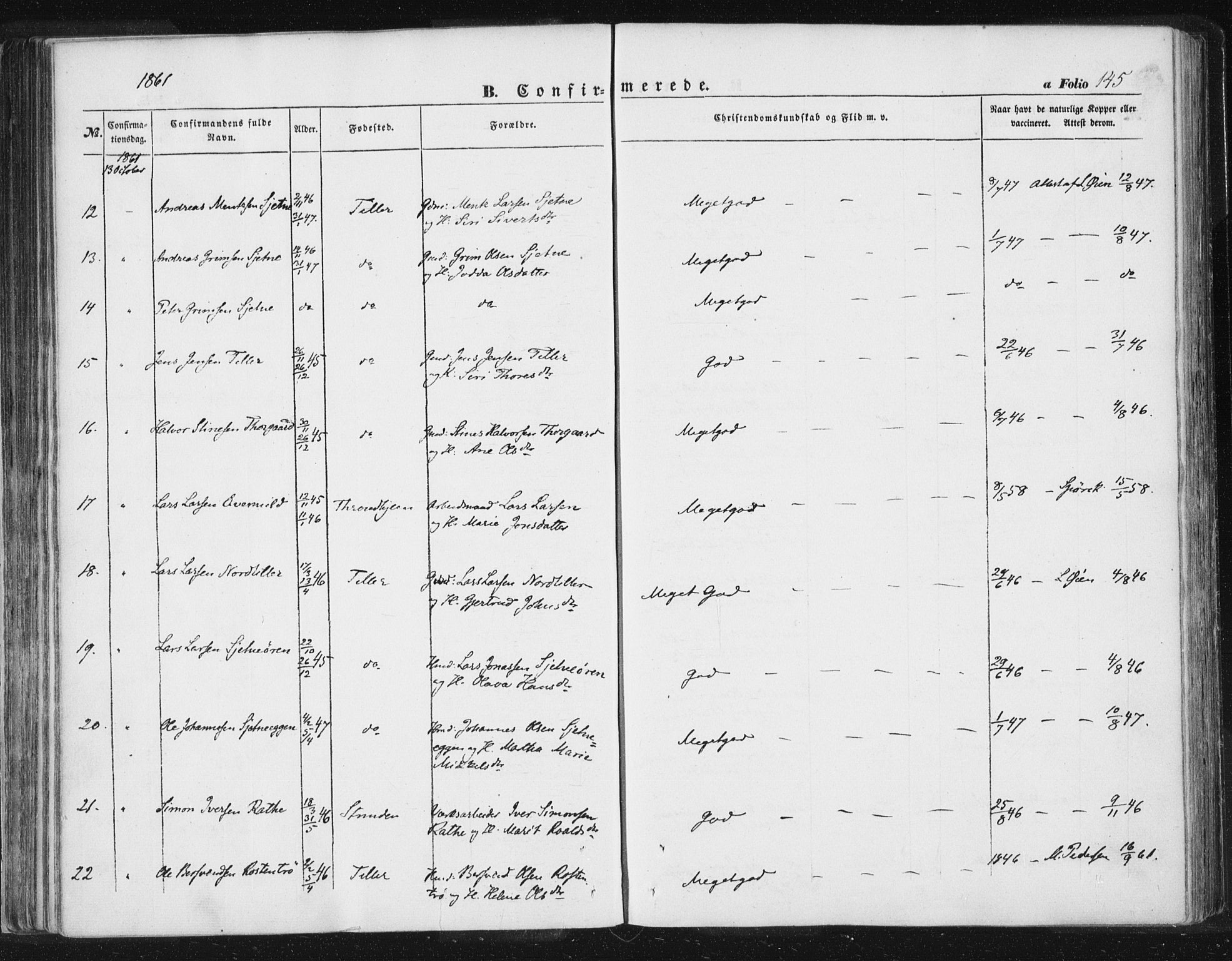 Ministerialprotokoller, klokkerbøker og fødselsregistre - Sør-Trøndelag, SAT/A-1456/618/L0441: Parish register (official) no. 618A05, 1843-1862, p. 145