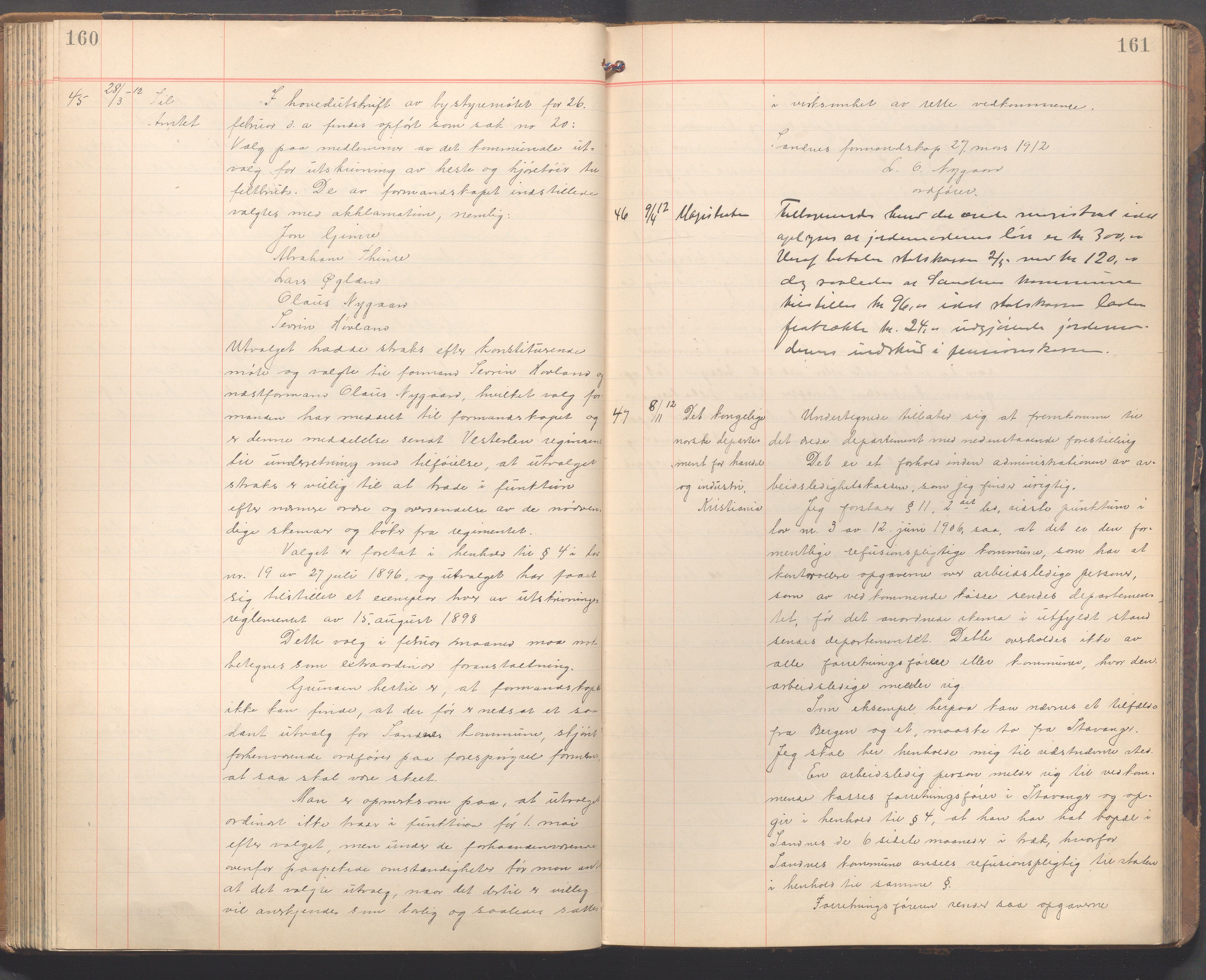 Sandnes kommune - Formannskapet og Bystyret, IKAR/K-100188/B/L0002: Kopibok, 1897-1918, p. 160-161